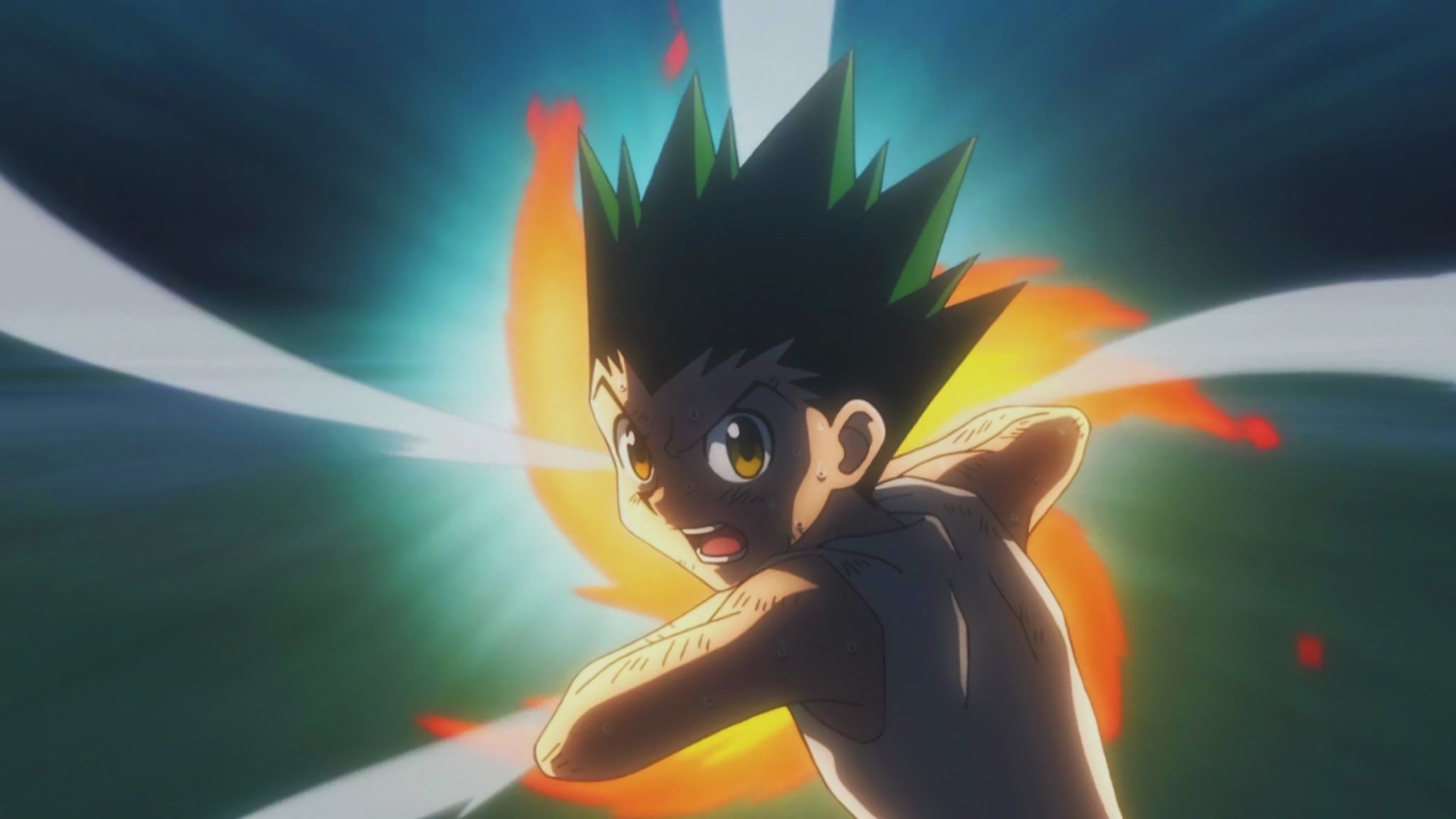 Gon Freecss: Anime character, White tank top, Spiky hair, Extraordinary abilities, Heightened sense of smell and sight. 2050x1160 HD Wallpaper.