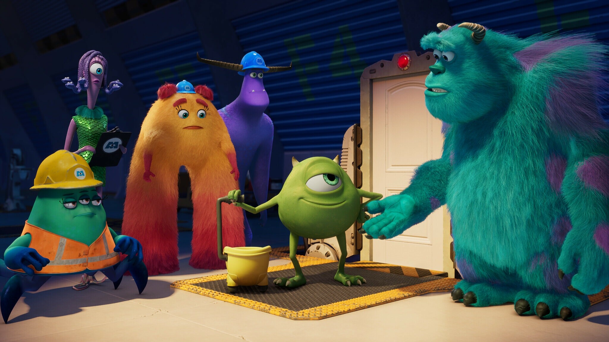 Monsters at Work: Mike Wazowski and James P. "Sulley" Sullivan, 2021 series. 2050x1160 HD Background.