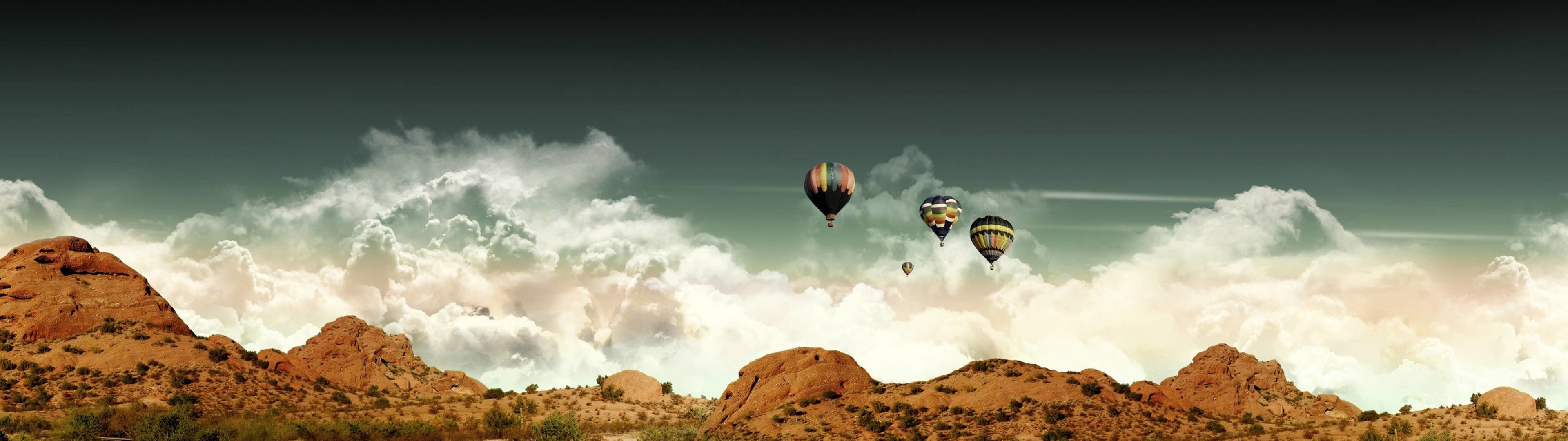 Hot Air Balloon: The First Successful Human-Carrying Flight Technology, Ballooning. 3840x1080 Dual Screen Background.