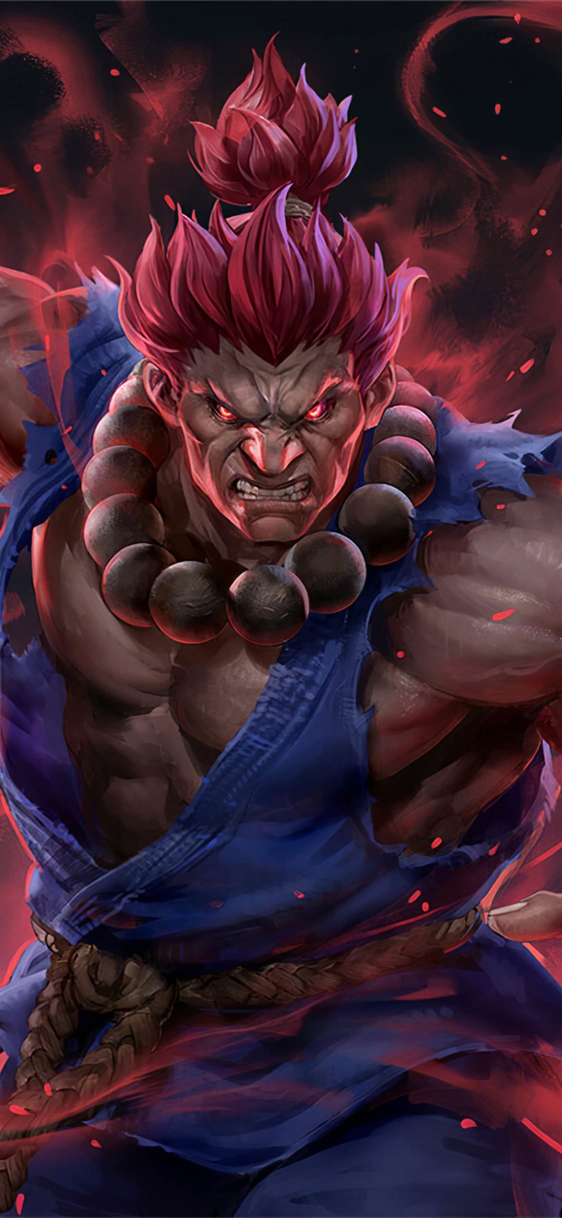 Akuma (Street Fighter), Fierce warrior, Powerful moves, Artistic character design, 1130x2440 HD Handy
