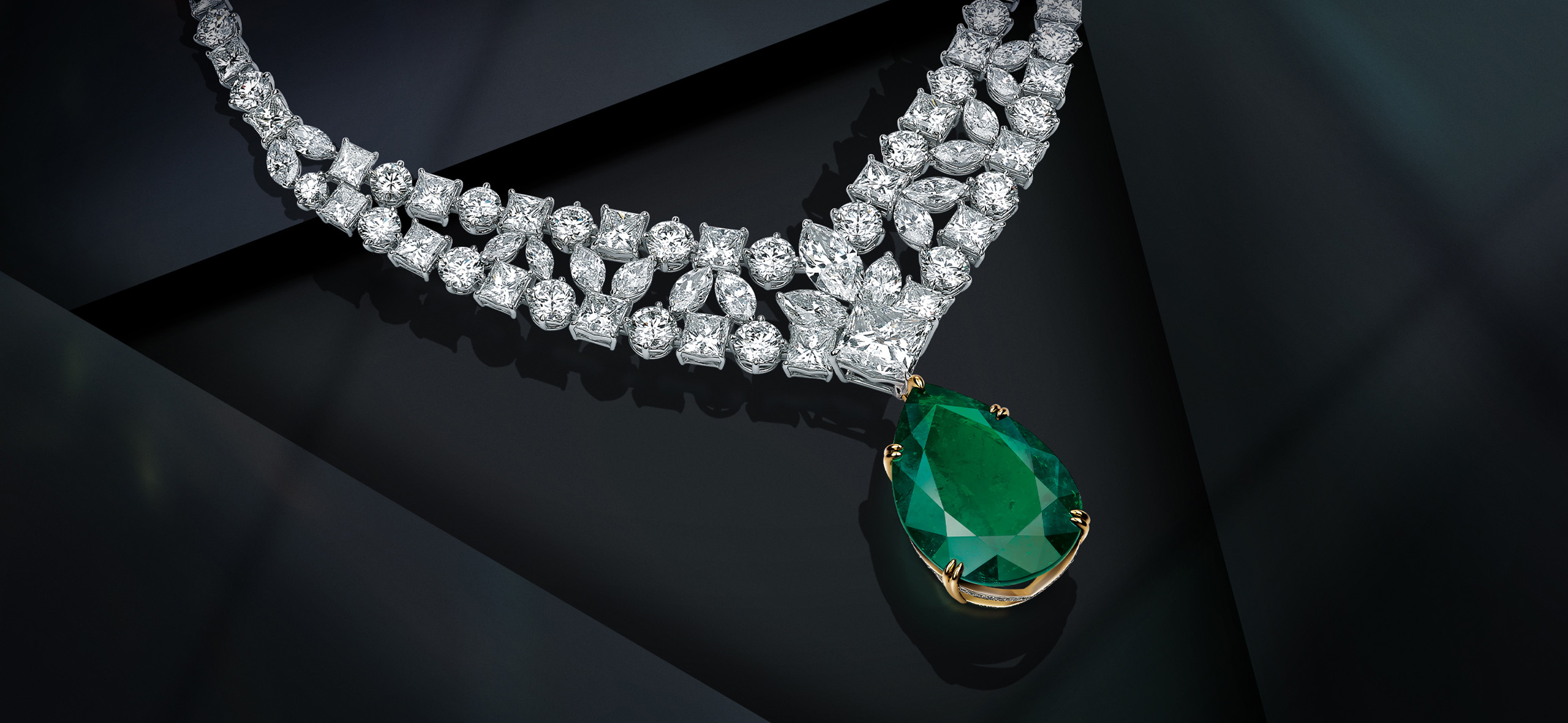 Emerald and diamond jewelry, Luxury gemstones, Exquisite craftsmanship, High-end accessories, 2560x1180 Dual Screen Desktop