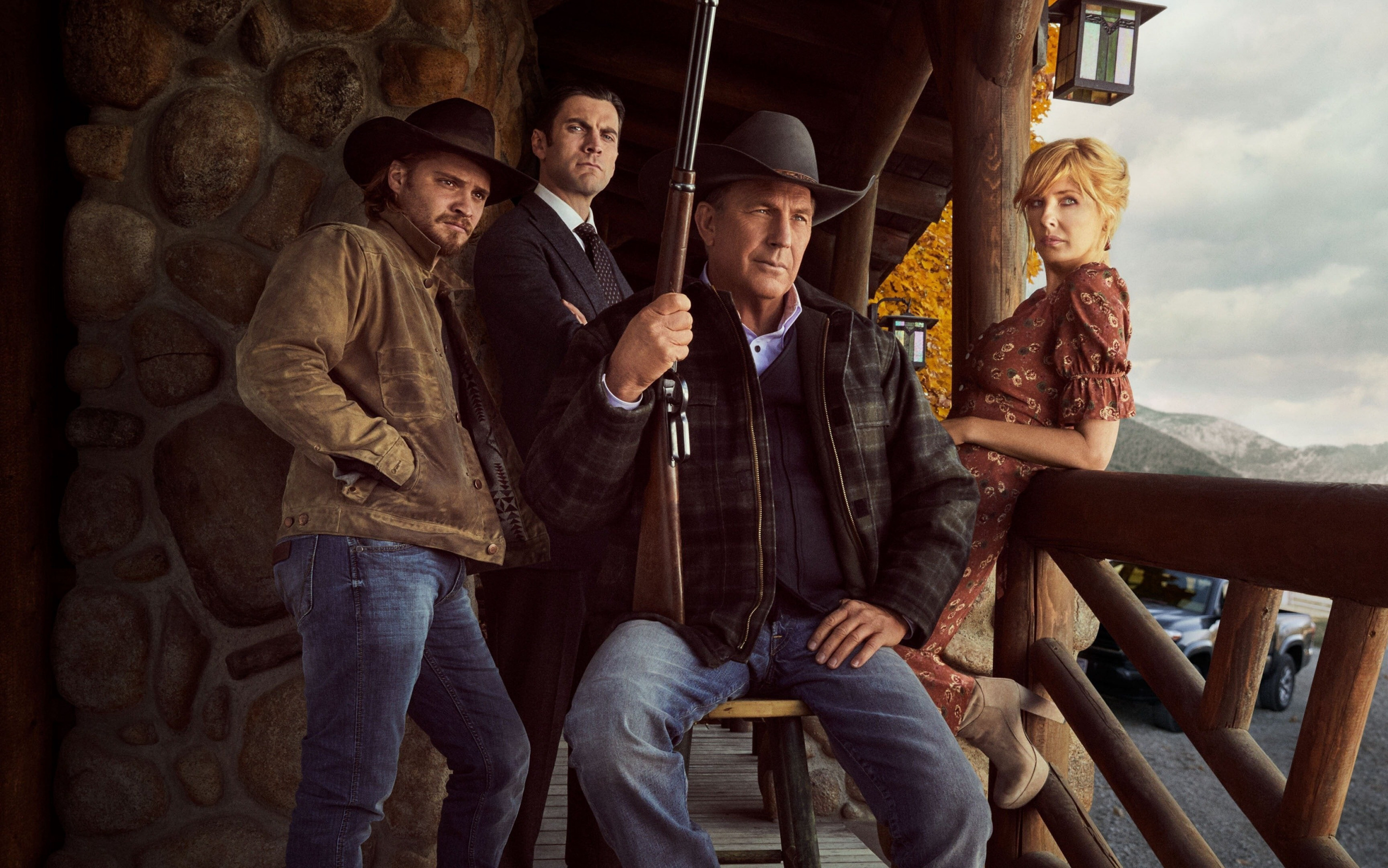 Kelly Reilly, Yellowstone poster, Main characters, Kevin Costner, 2880x1800 HD Desktop