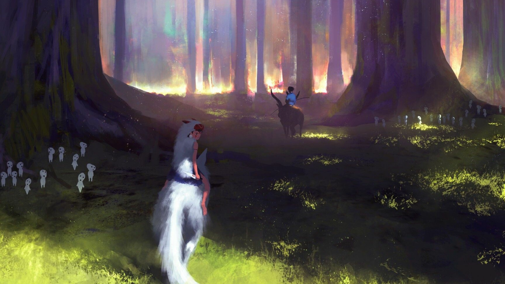 Princess Mononoke: A human girl raised by a wolf goddess, Voiced by Yuriko Ishida. 1920x1080 Full HD Background.