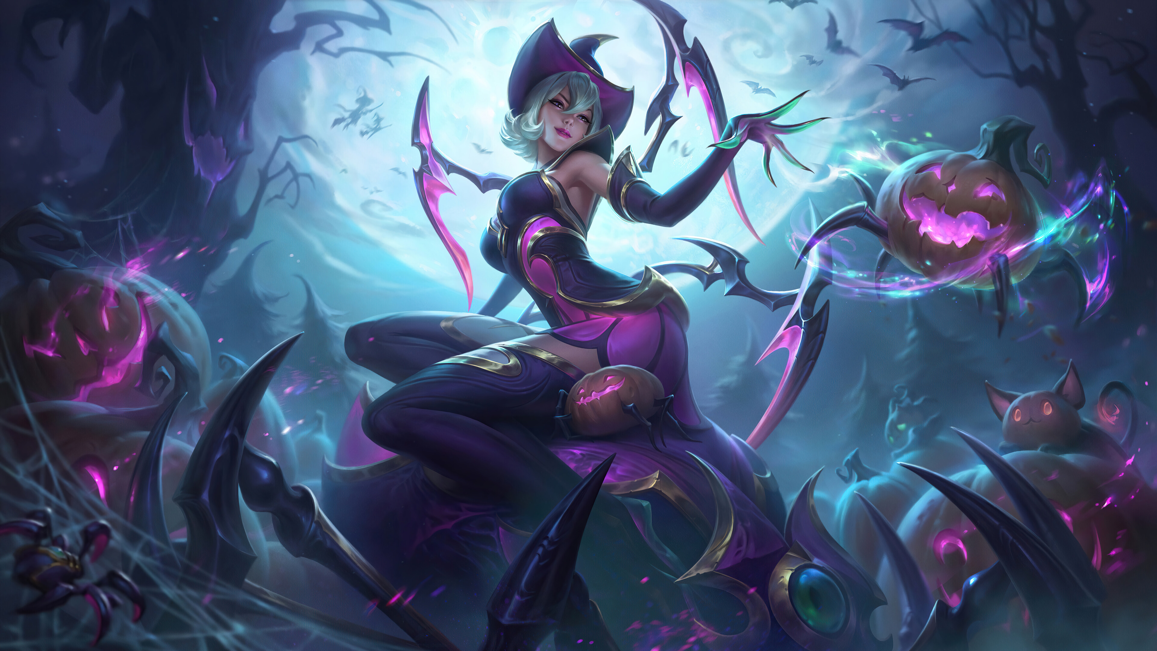 Halloween Witch, Sorceress Elise, League of Legends, Pumpkin magic, 3840x2160 4K Desktop