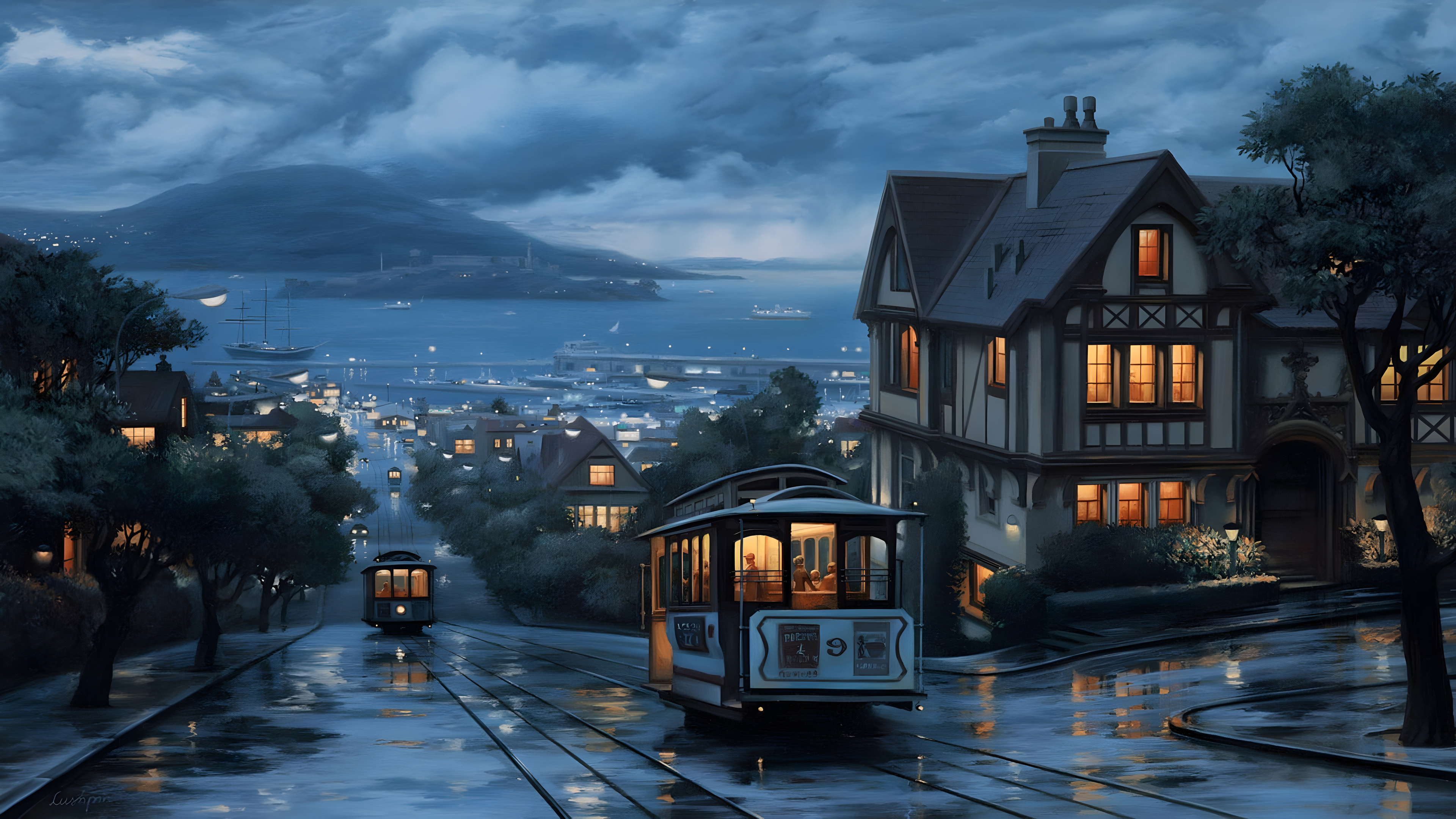 Tram, San Francisco, Evening scenery, Urban transportation, 3840x2160 4K Desktop