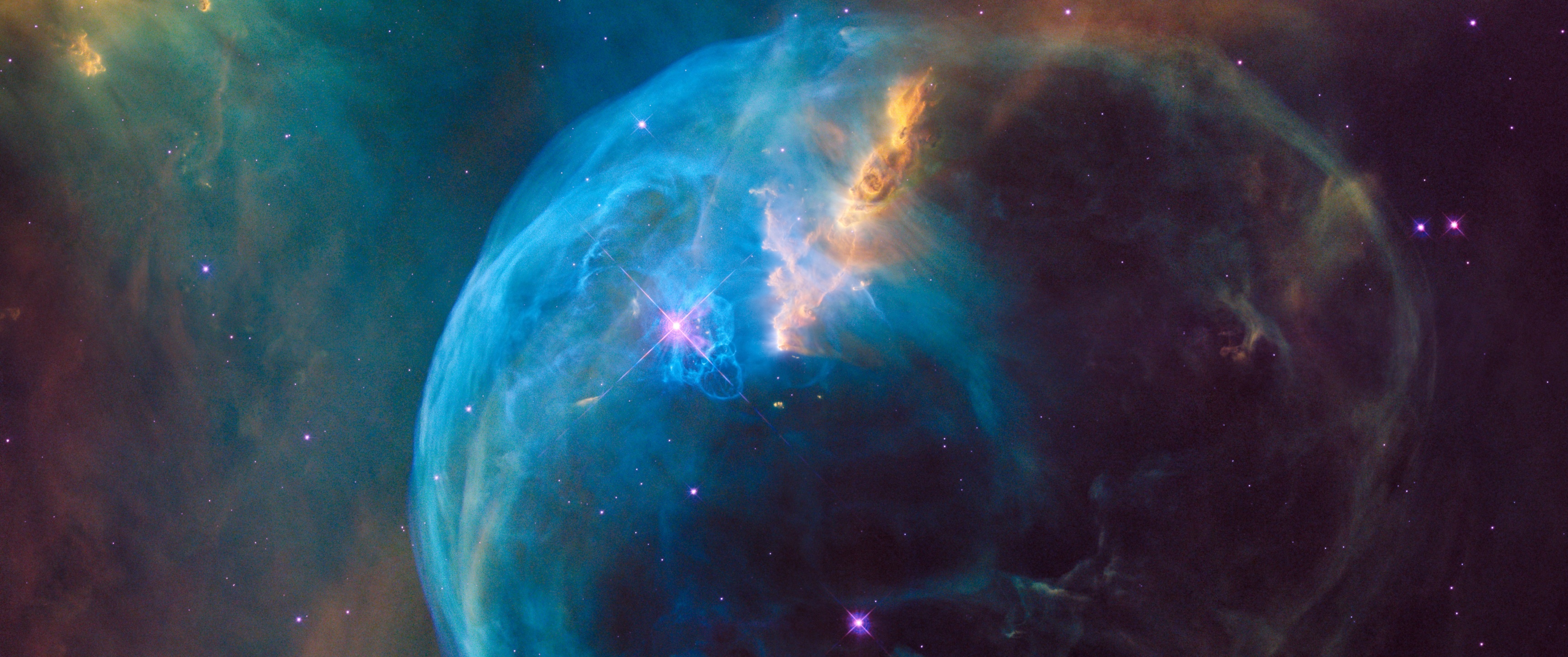 Bubble Nebula, Stunning space visuals, Interstellar beauty, Hubble space telescope, 3440x1440 Dual Screen Desktop