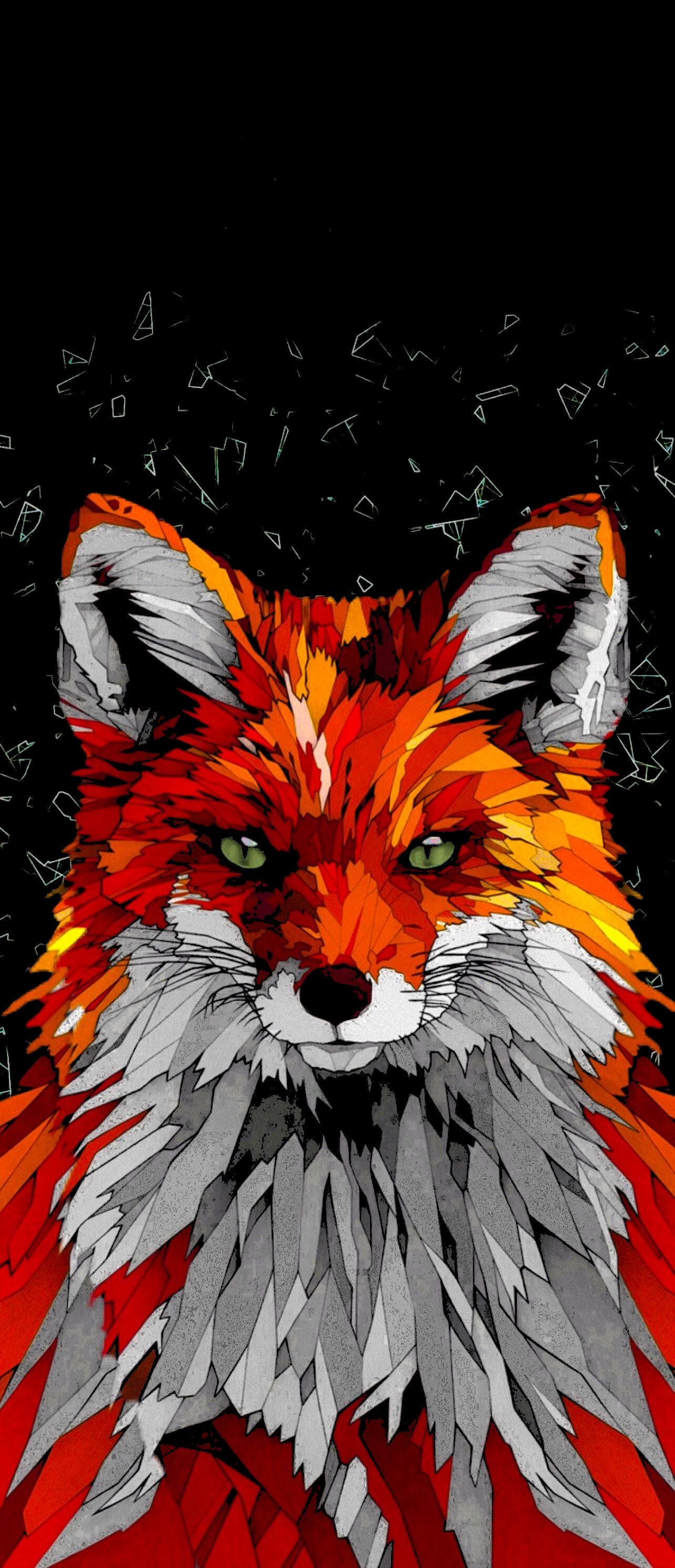 Geometric Animal: The use of one or more straight lines designed to create a visual sensory impression, Fox. 1290x2990 HD Background.