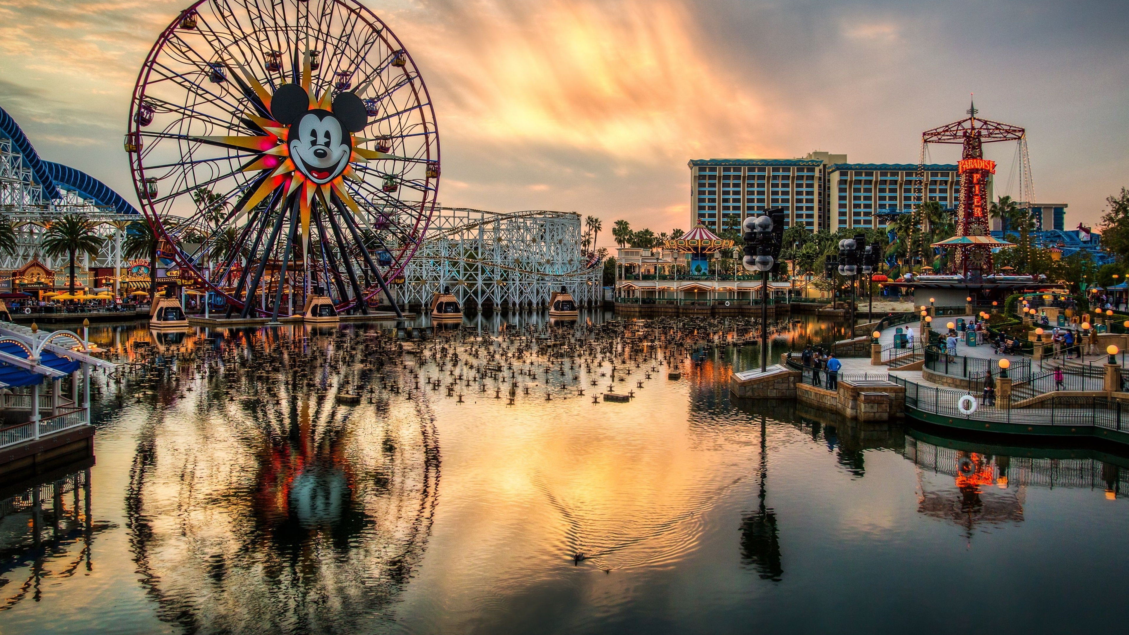 Amusement Park: California, Disneyland, Roller coaster, Mickey Mouse. 3840x2160 4K Background.