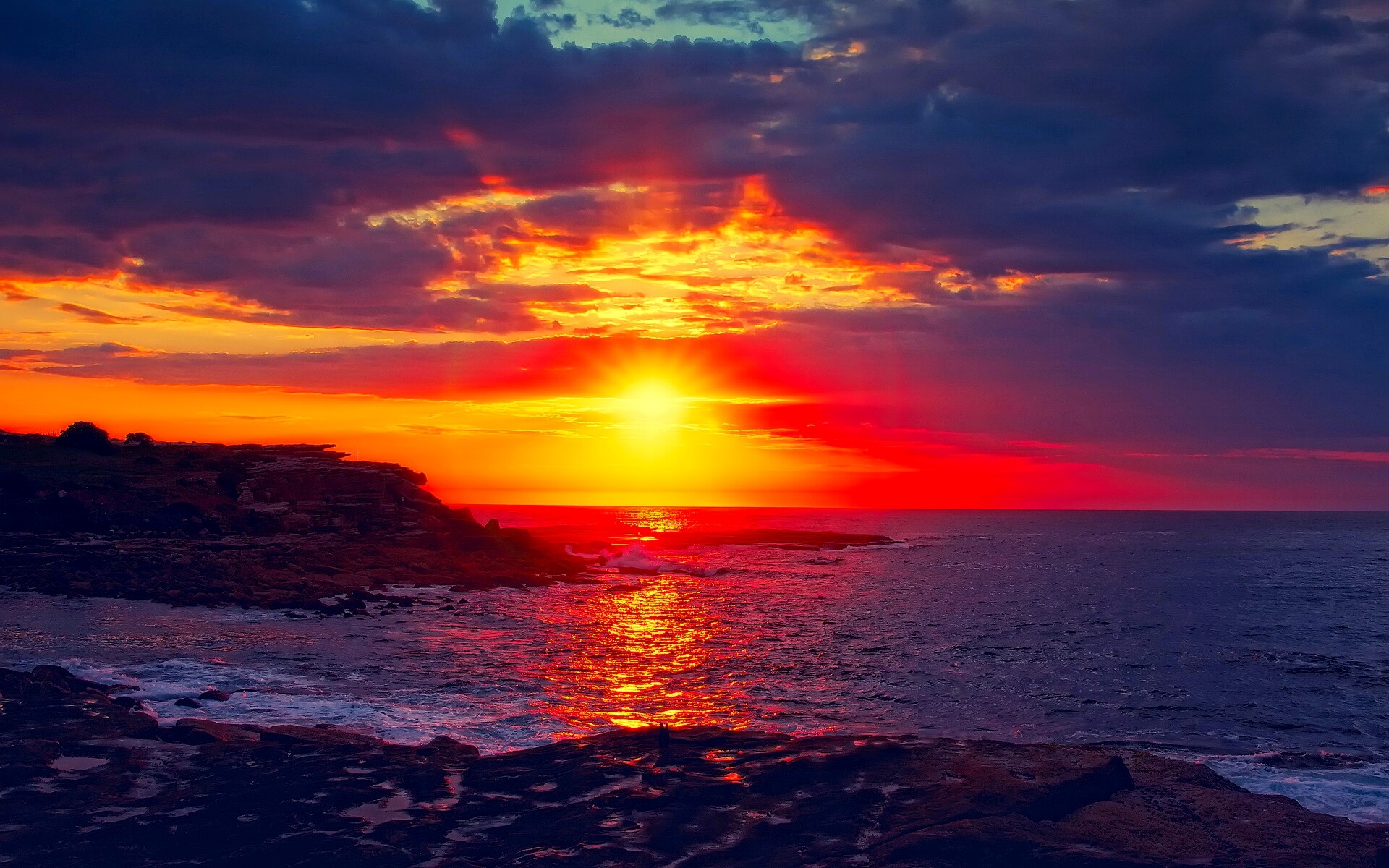 Sunset: The time of sundown varies throughout the year, Summer. 1920x1200 HD Background.