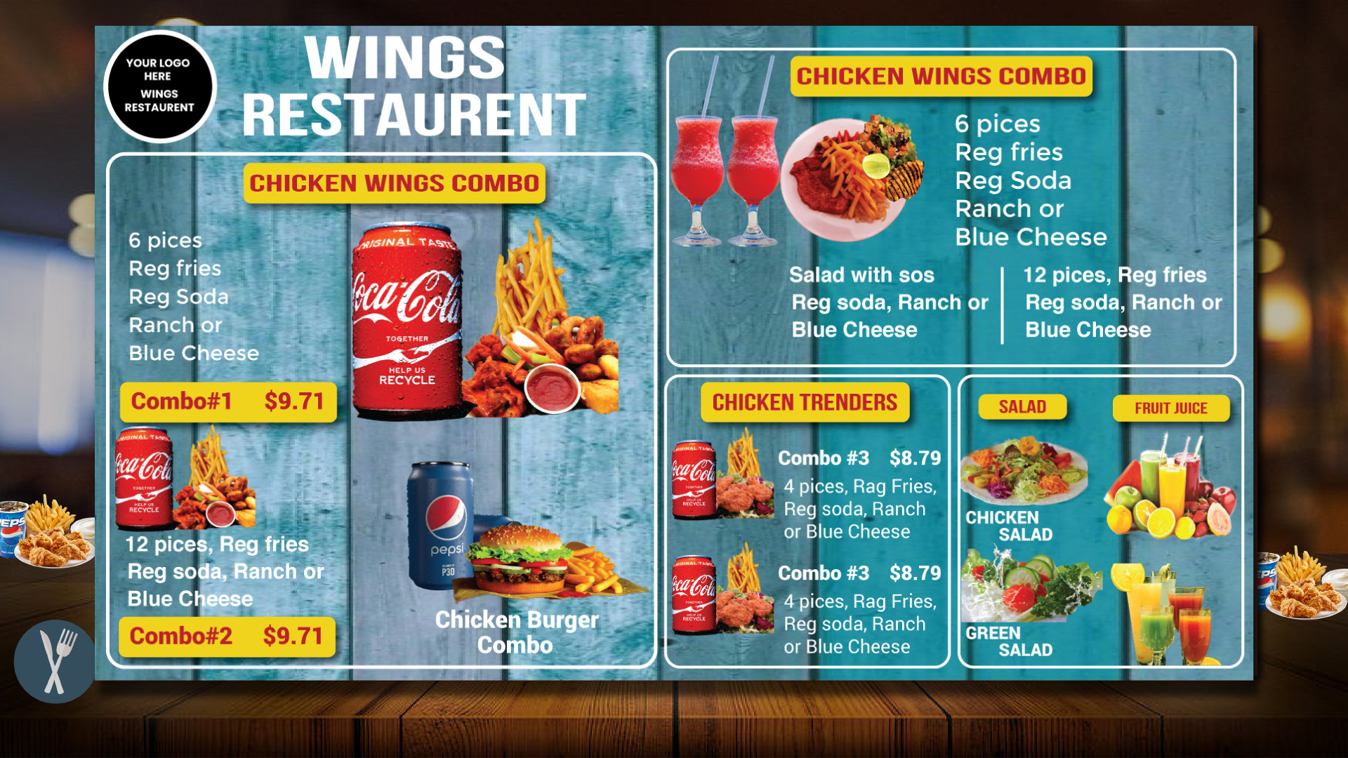 Restaurant menu, Food menu, Digital menu screen, 1920x1080 Full HD Desktop