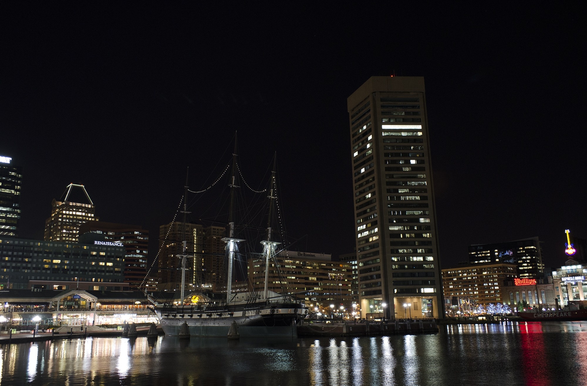 Baltimore Skyline, Nighttime city lights, Reflection on water, Urban metropolis, 2000x1320 HD Desktop