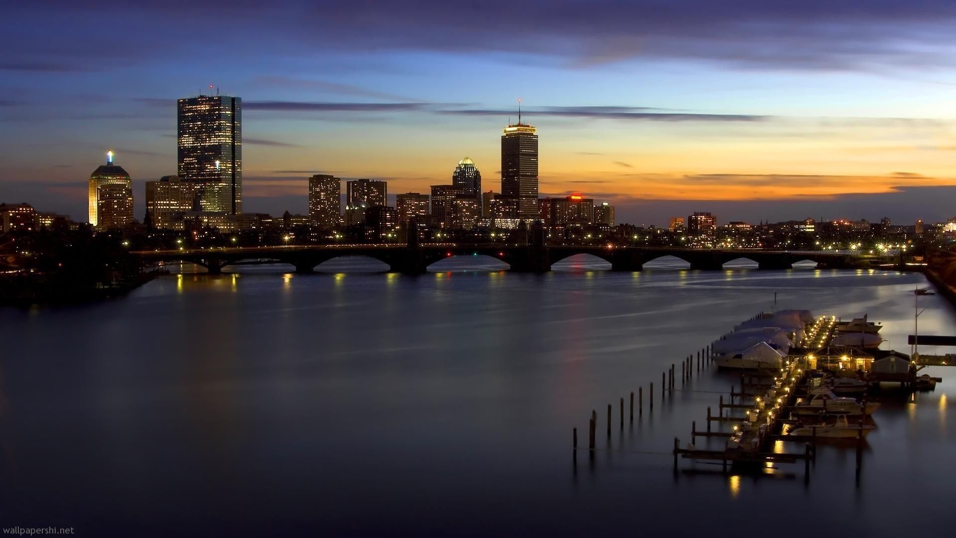Boston skyline, Sunset beauty, Wallpaper, City, 1920x1080 Full HD Desktop