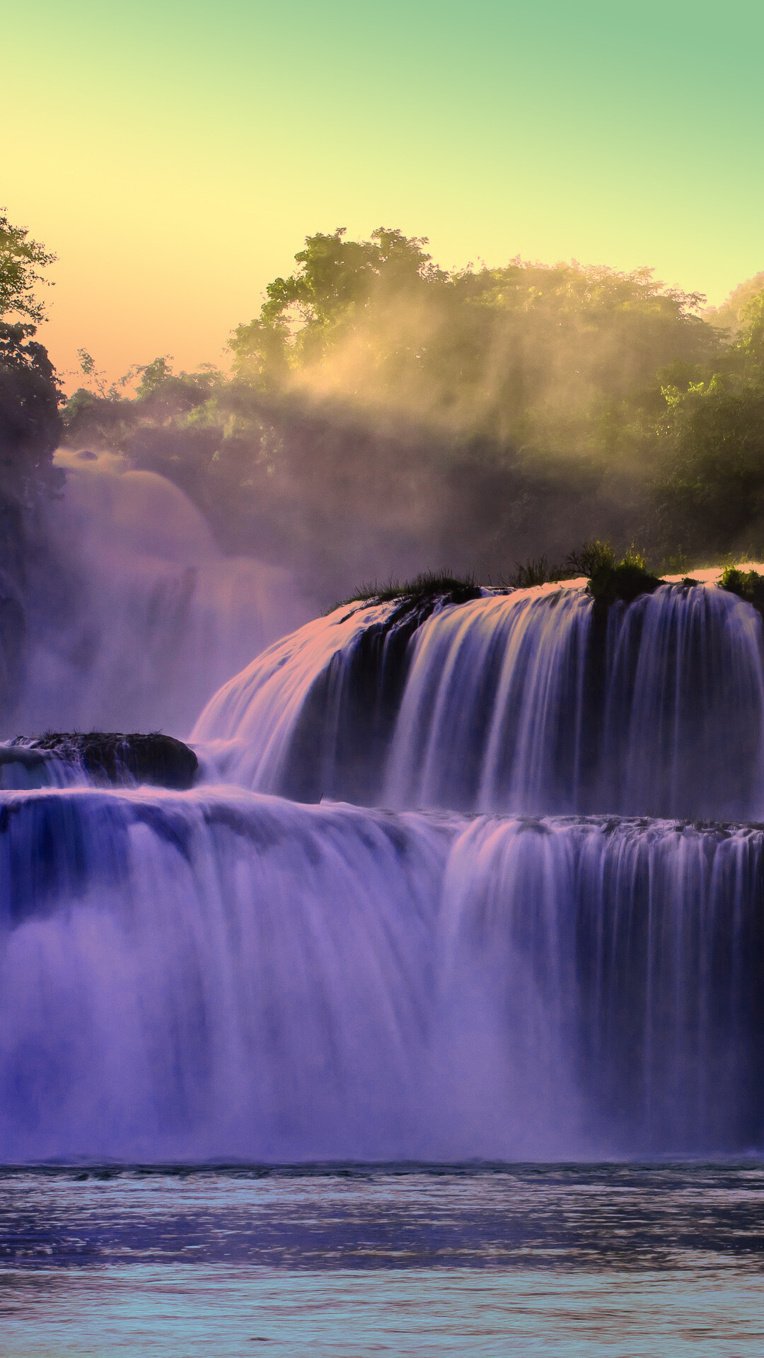 Waterfall: Ban Gioc, Cao Bang, Vietnam, A rural district. 1080x1920 Full HD Background.