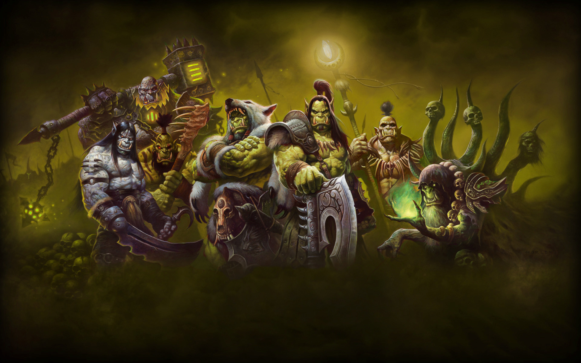 Fel orcs in WoD, Dark corrupted power, Death knight artwork, Warcraft scenery, 1920x1200 HD Desktop
