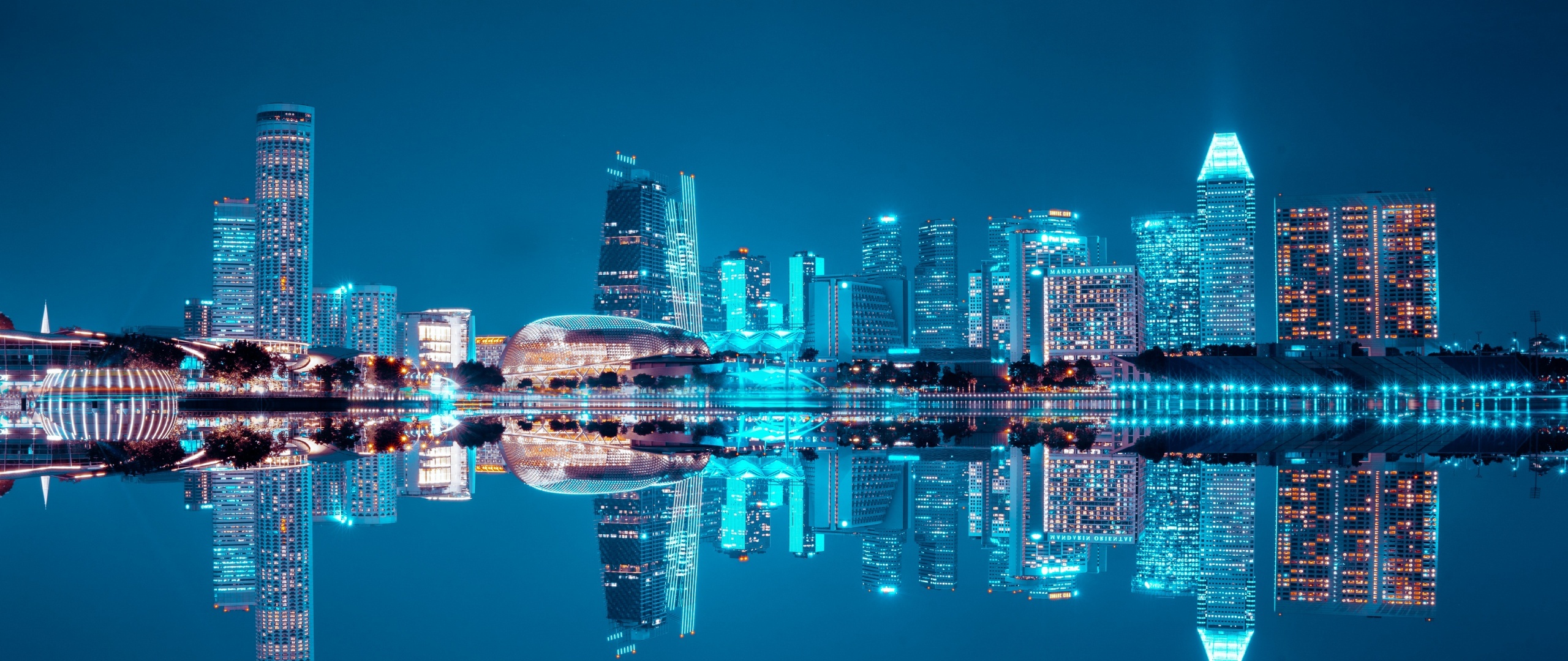 Singapore Skyline, Cityscape beauty, Blue hour wonder, Nightlife charm, 2560x1080 Dual Screen Desktop