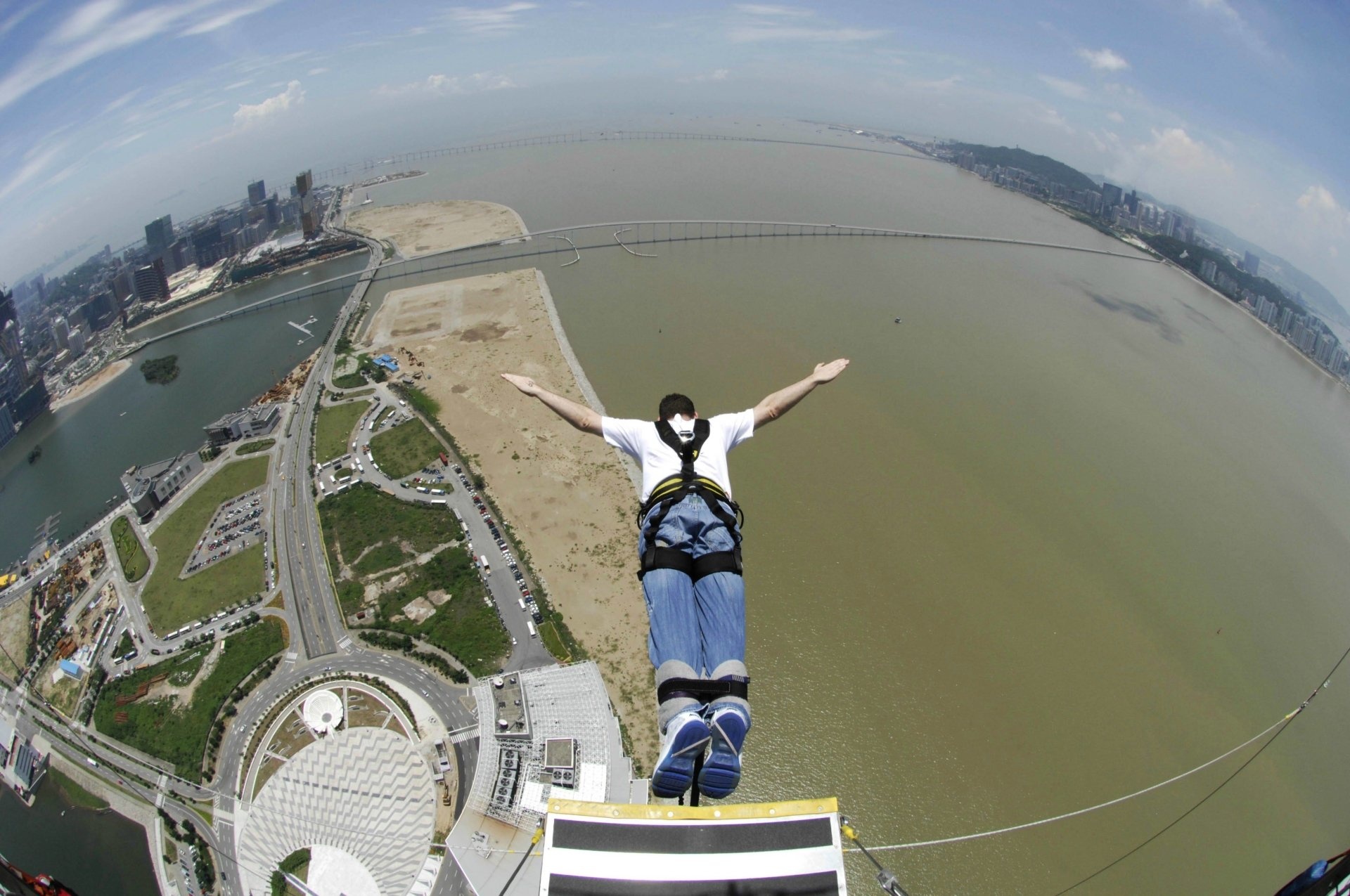 Bungee Jumping: World's highest commercial launching pad, Macau tower, Fall from extreme heights. 1920x1280 HD Background.