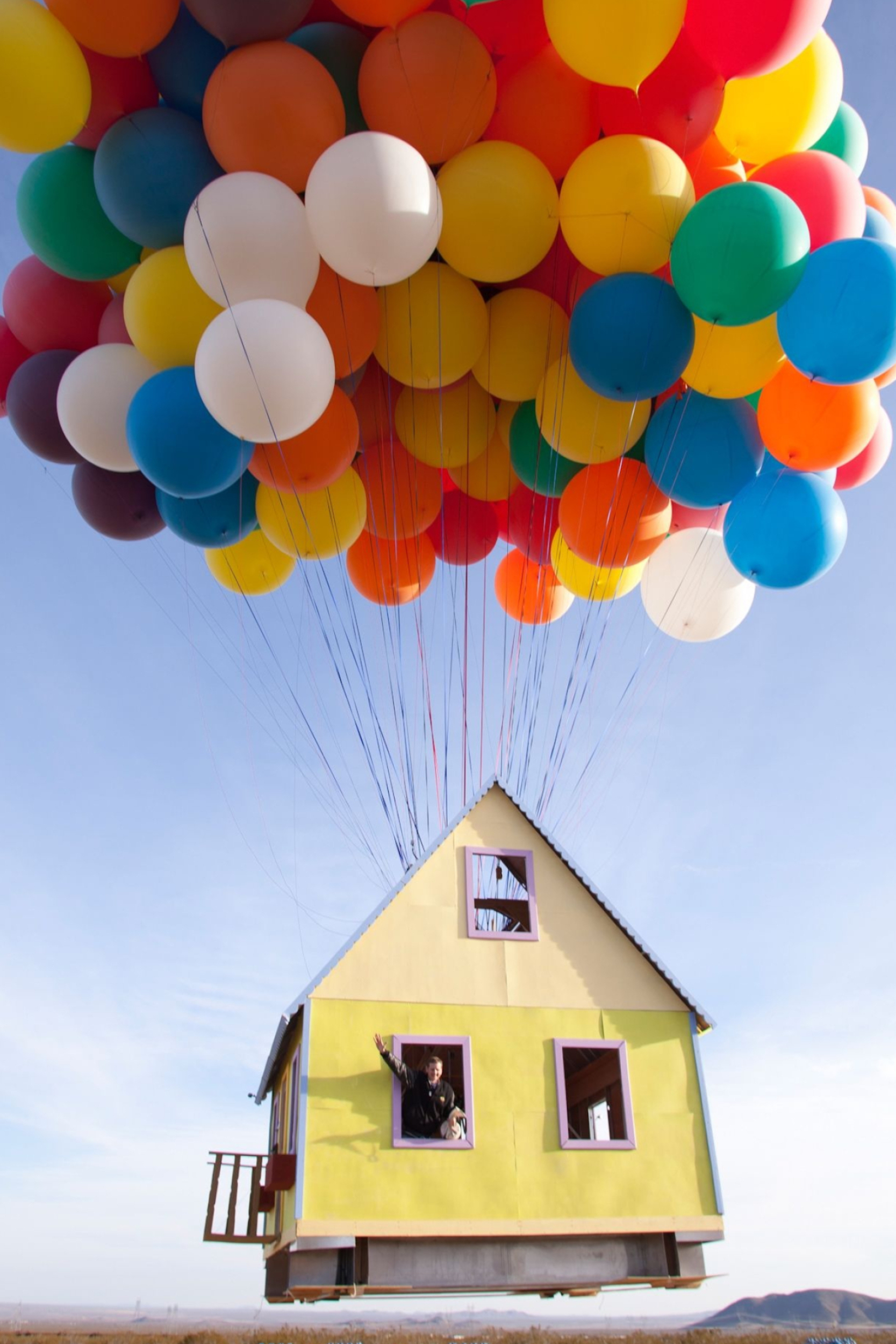 Cluster Ballooning: Flying house inspired by a cartoon, Up animation movie. 1670x2500 HD Wallpaper.