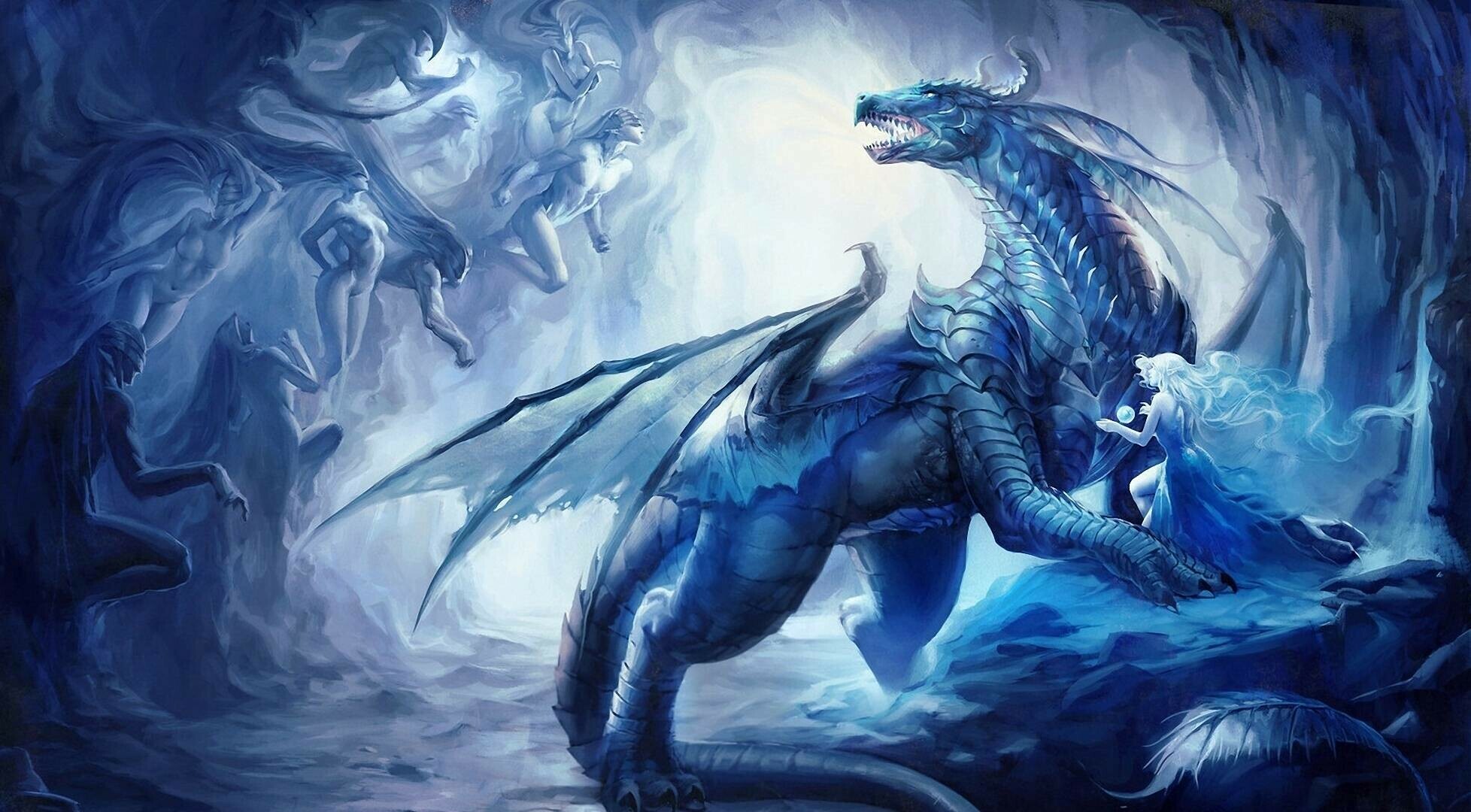 Dragon: Mythical reptile, lives on glaciers and is believed to have natural anti-freeze in its blood. 1960x1080 HD Background.