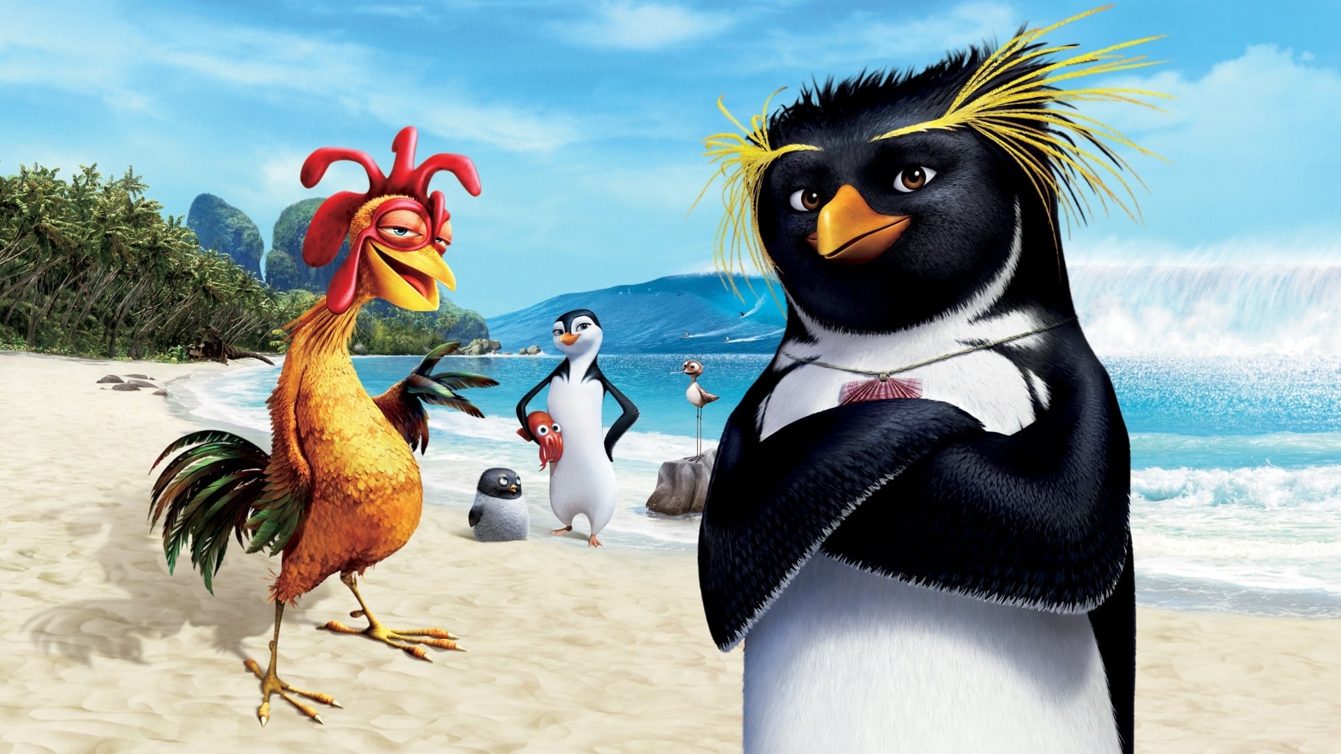 Surf's Up Animation, Movie Backdrops, Movie Database, Surfer Penguins, 1920x1080 Full HD Desktop