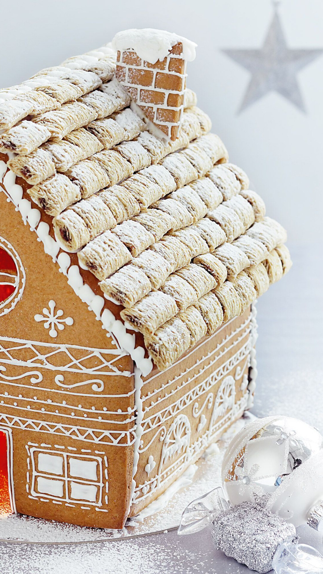 Gingerbread House: Elaborate cookie-walled houses, Gingerbread Christmas tree ornaments, Festive Christmas decoration. 1080x1920 Full HD Background.