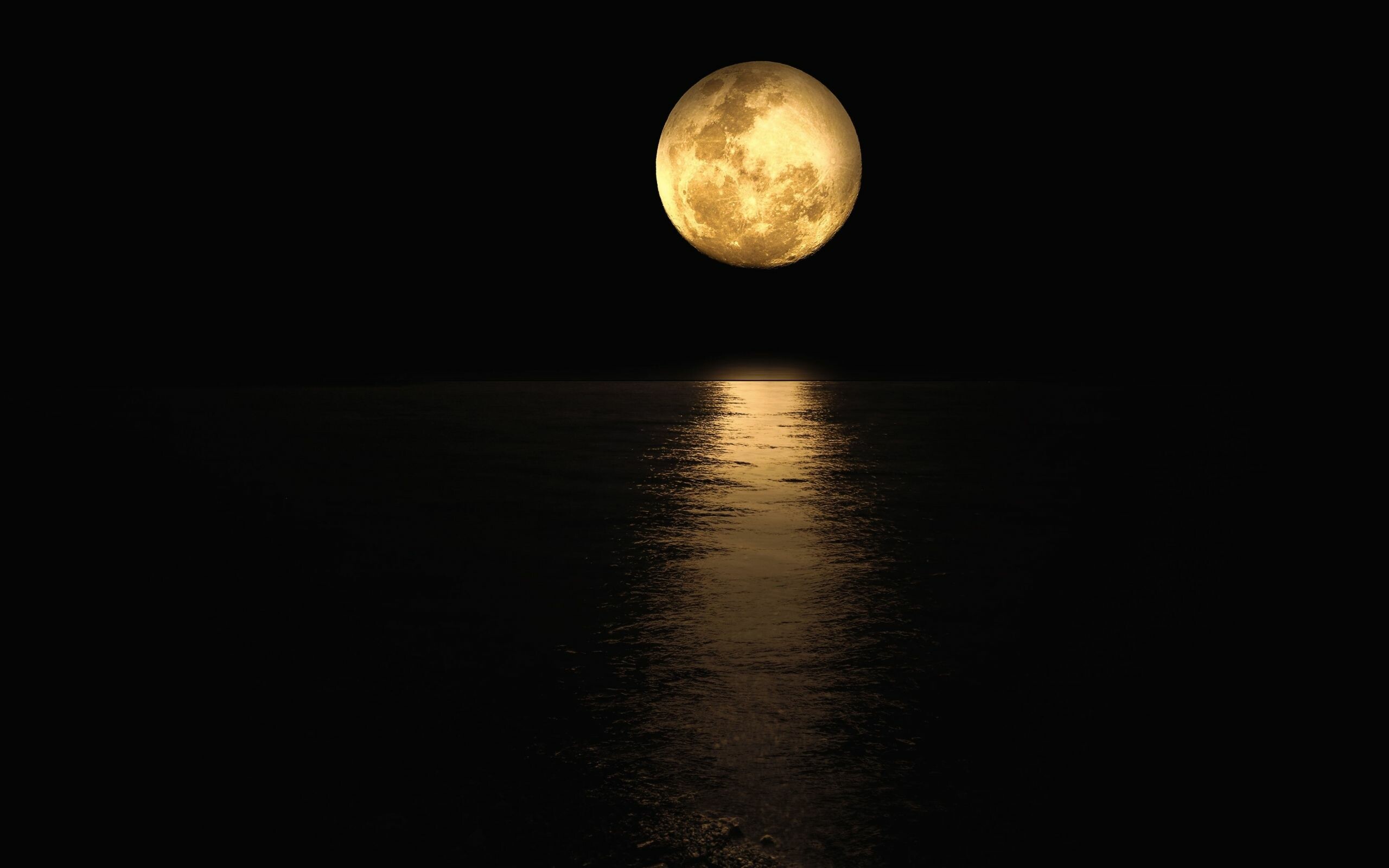 Moonlight: The broad expanse of water reflecting the moon, Midnight. 2560x1600 HD Wallpaper.