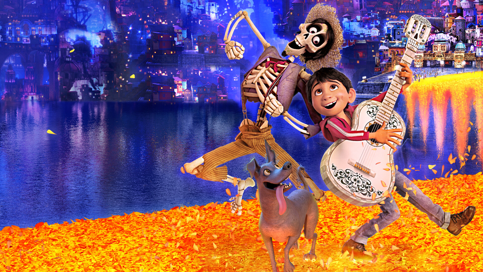 Coco (Cartoon): Despite his family’s longstanding ban on music and the affection he holds for them, 12-year-old Miguel is desperate to play and can’t help but go against their wishes. 1920x1080 Full HD Background.