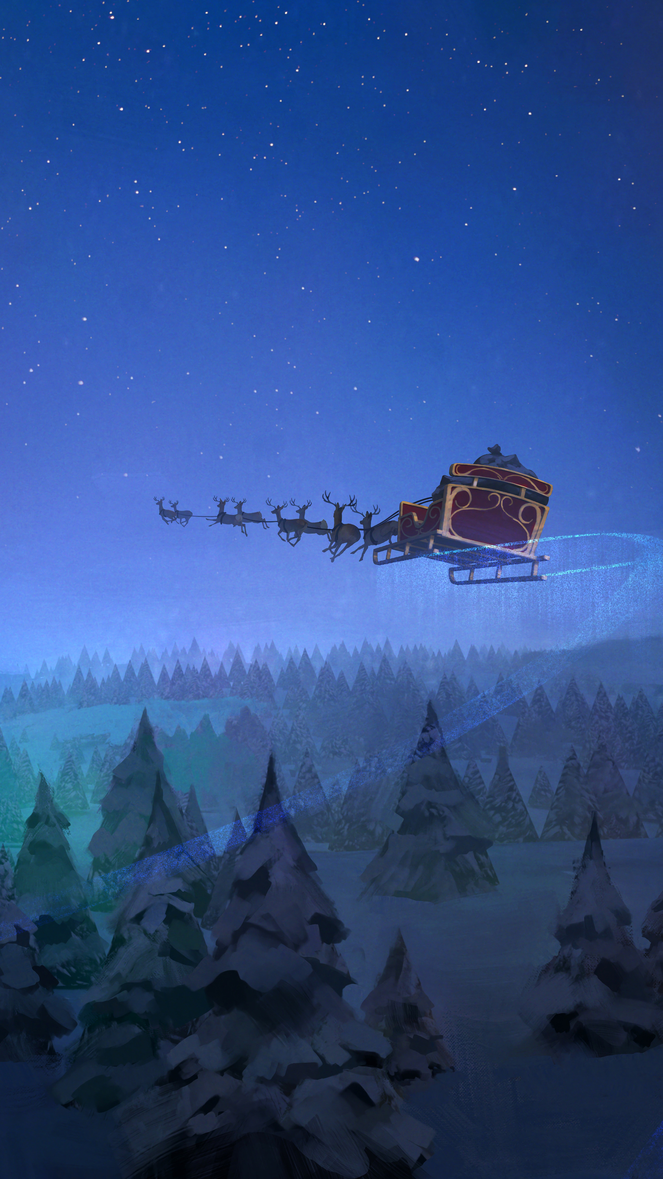Father Christmas, Santa Claus wallpapers, Reindeer sleigh, Flying Christmas tree, 2160x3840 4K Phone