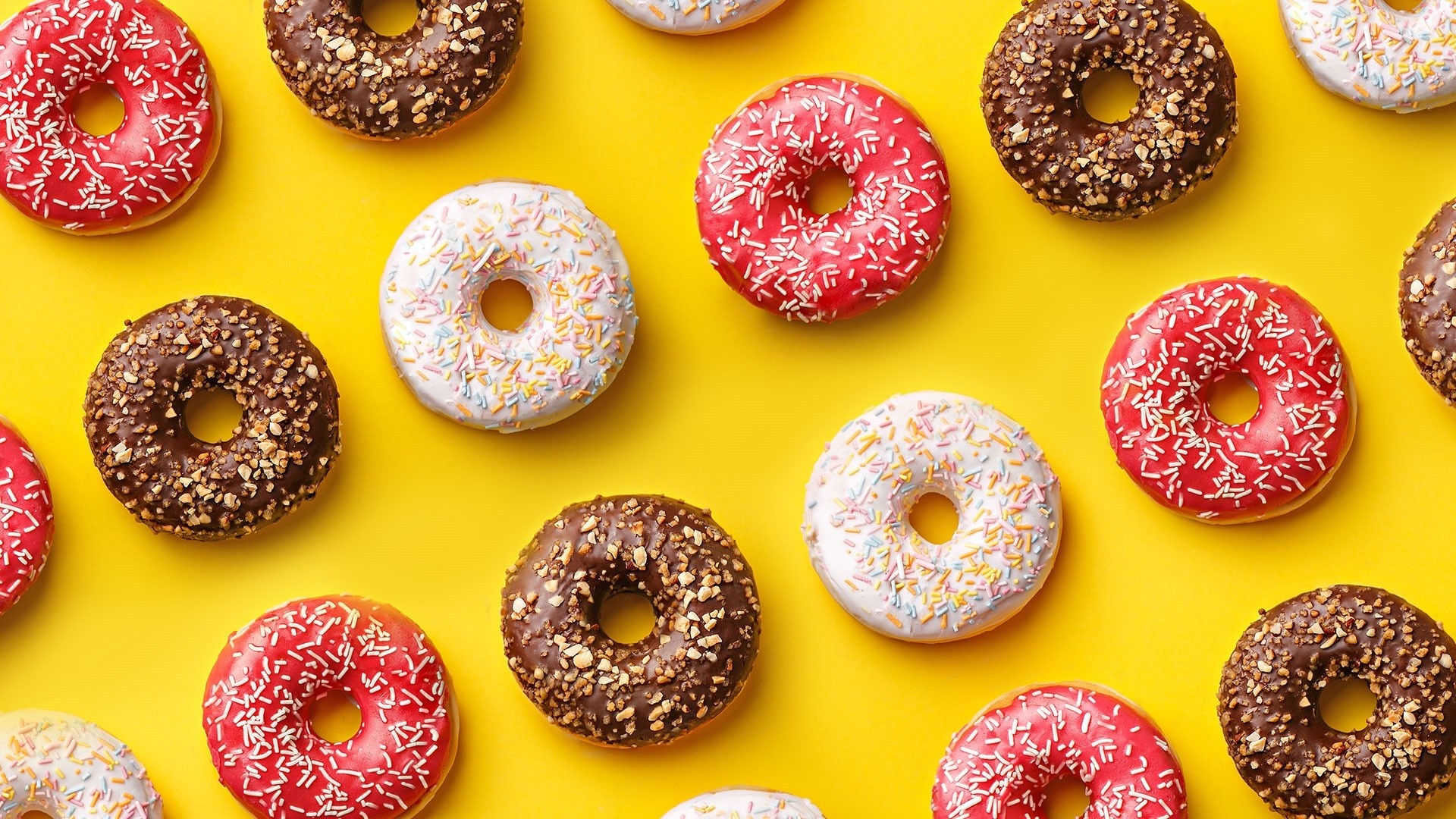 Donut: A deep-fried piece of dough or batter, Often mixed with various sweeteners and flavourings. 1920x1080 Full HD Background.