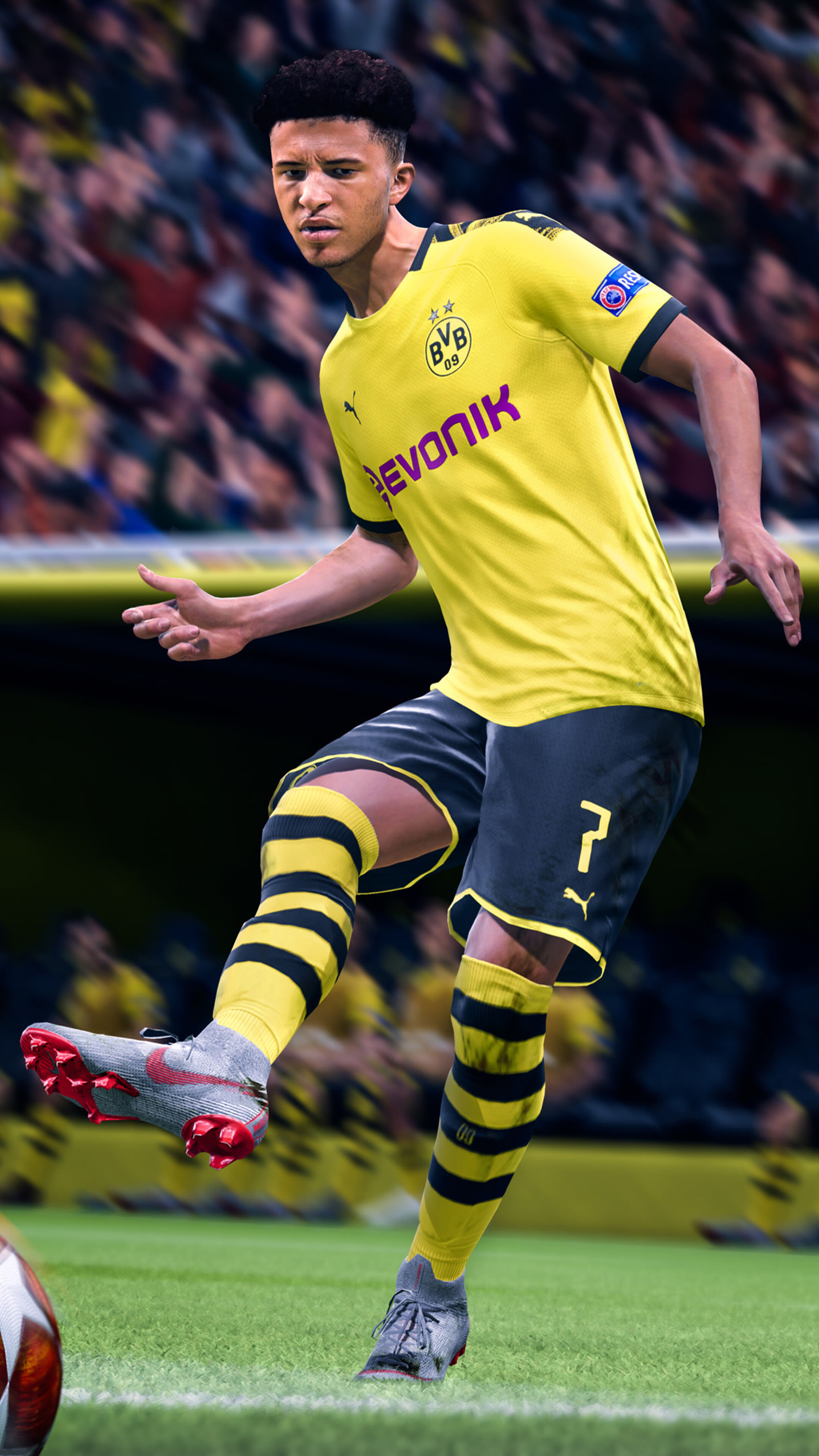FIFA Soccer (Game): A football simulator developed under the EA Sports label, Player customization options. 2160x3840 4K Background.