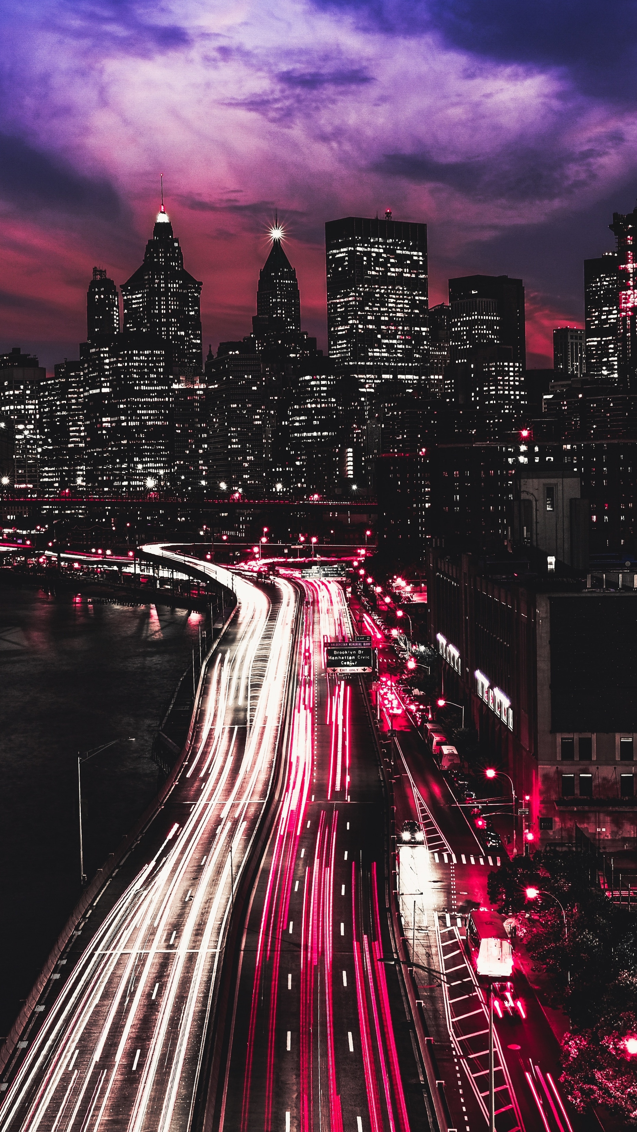 Manhattan Skyline, Travels, Night view, Premium, 2160x3840 4K Phone