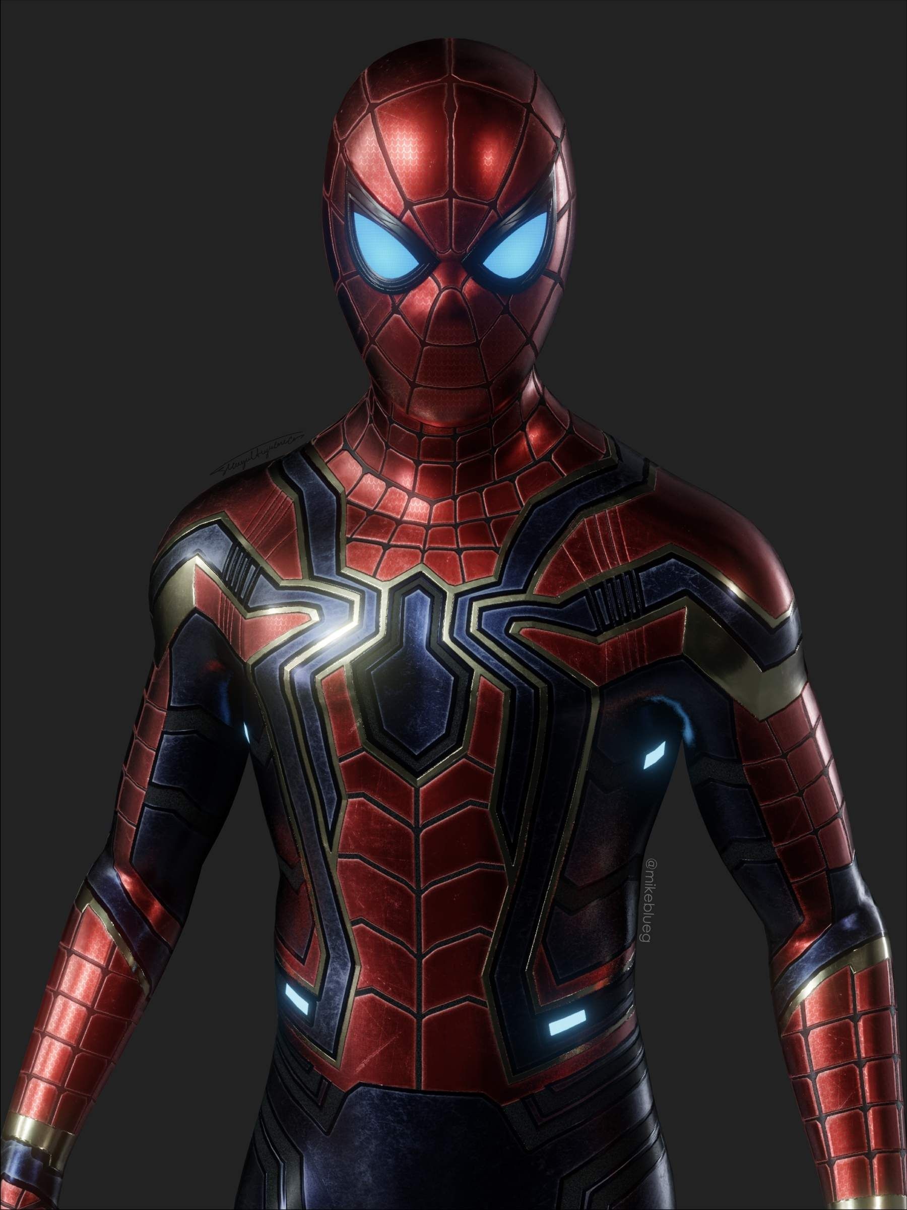 Iron Spider Avengers suit, 3D model, MikeBlueG artwork, 1800x2400 HD Phone