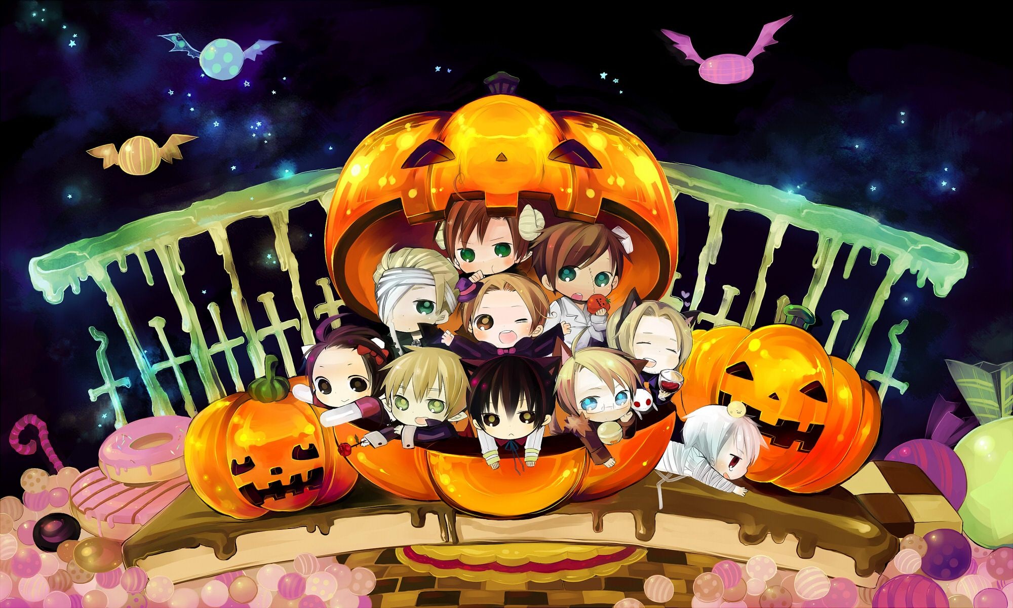 Halloween Anime, Festive spirit, Spooky celebration, Halloween vibes, 2000x1200 HD Desktop
