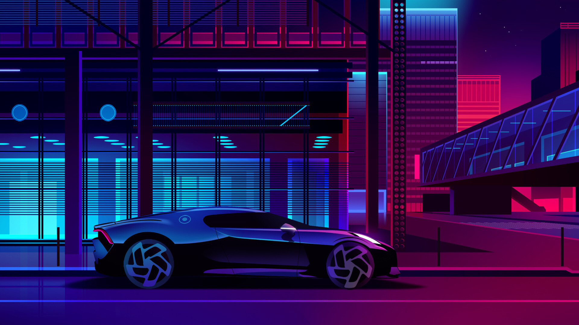 Bugatti La Voiture Noire: Neon KDE Plasma Art, A French Luxury Hypercar, Car. 1920x1080 Full HD Wallpaper.