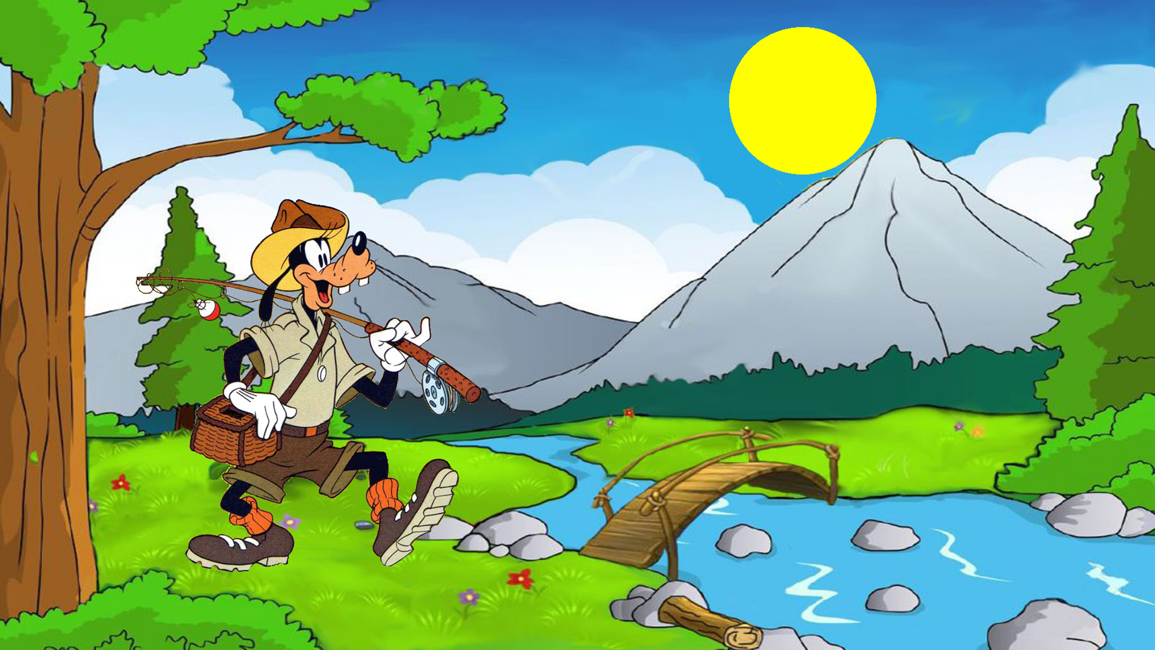 Goofy, Fish hunting, Cartoon character, Desktop wallpaper, 3840x2160 4K Desktop