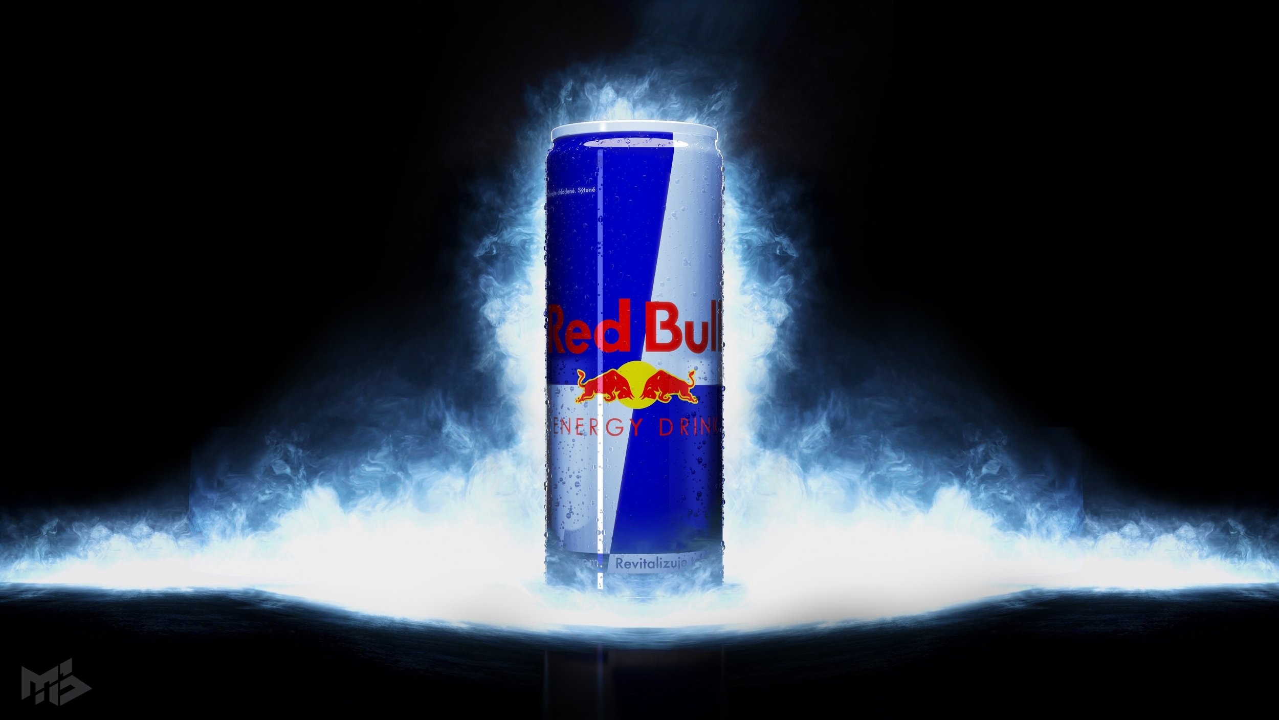 Red Bull Logo: A mix of sugar, synthetic caffeine, taurine and several B vitamins, Energy-promoting qualities. 2500x1410 HD Background.