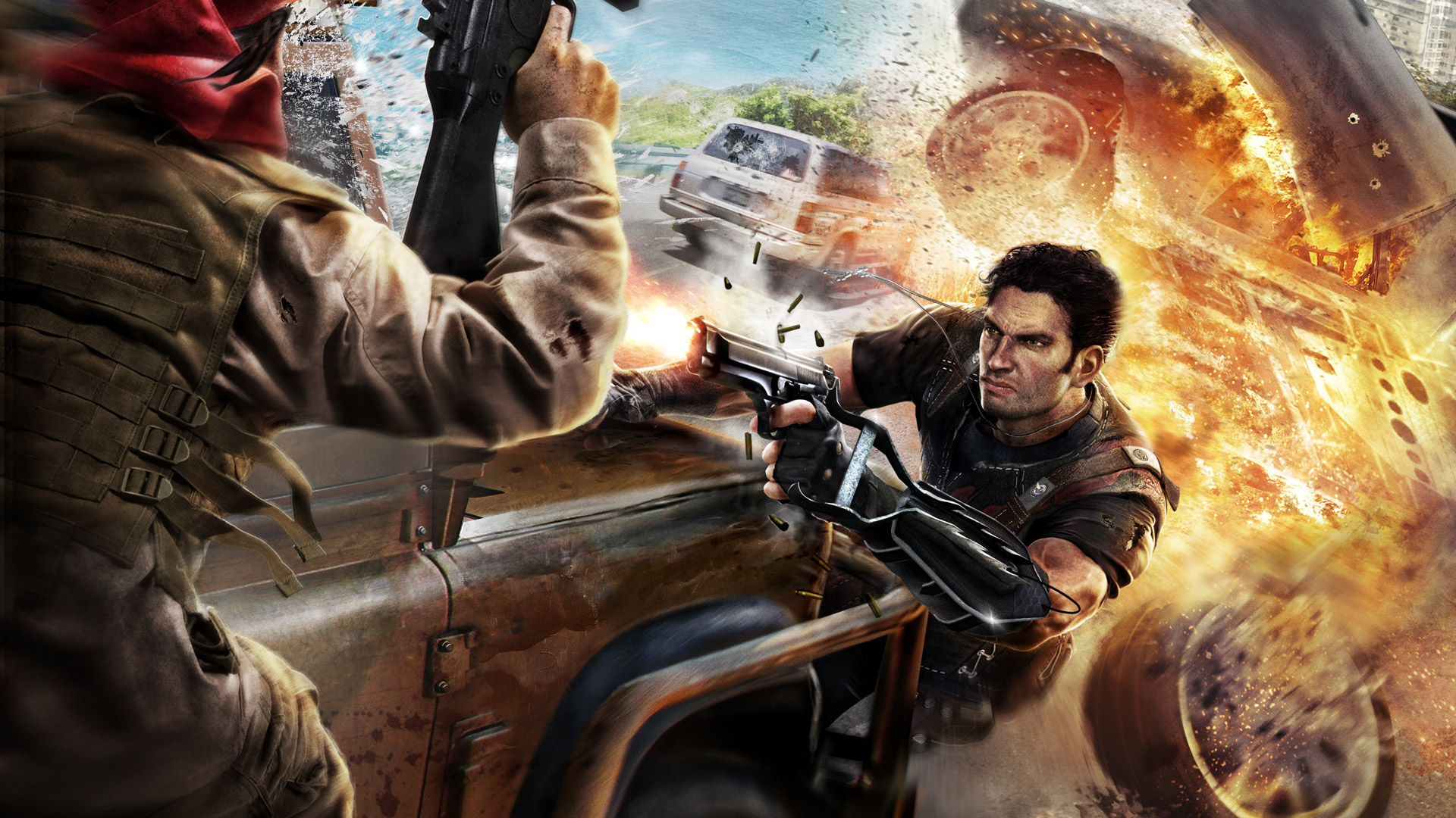 Just Cause gaming, Action-packed scenes, Exotic locations, High-octane thrills, 1920x1080 Full HD Desktop