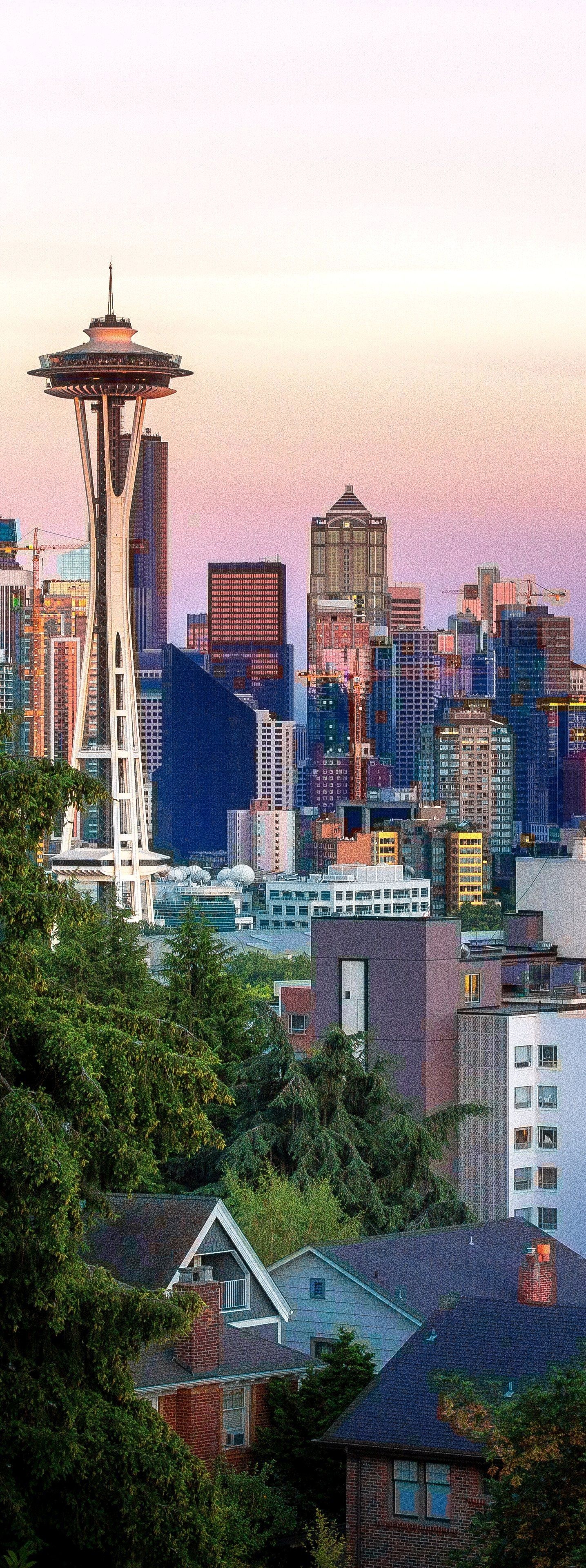 Seattle Skyline, City pin, Seattle pride, Local landmarks, 1440x3840 HD Phone