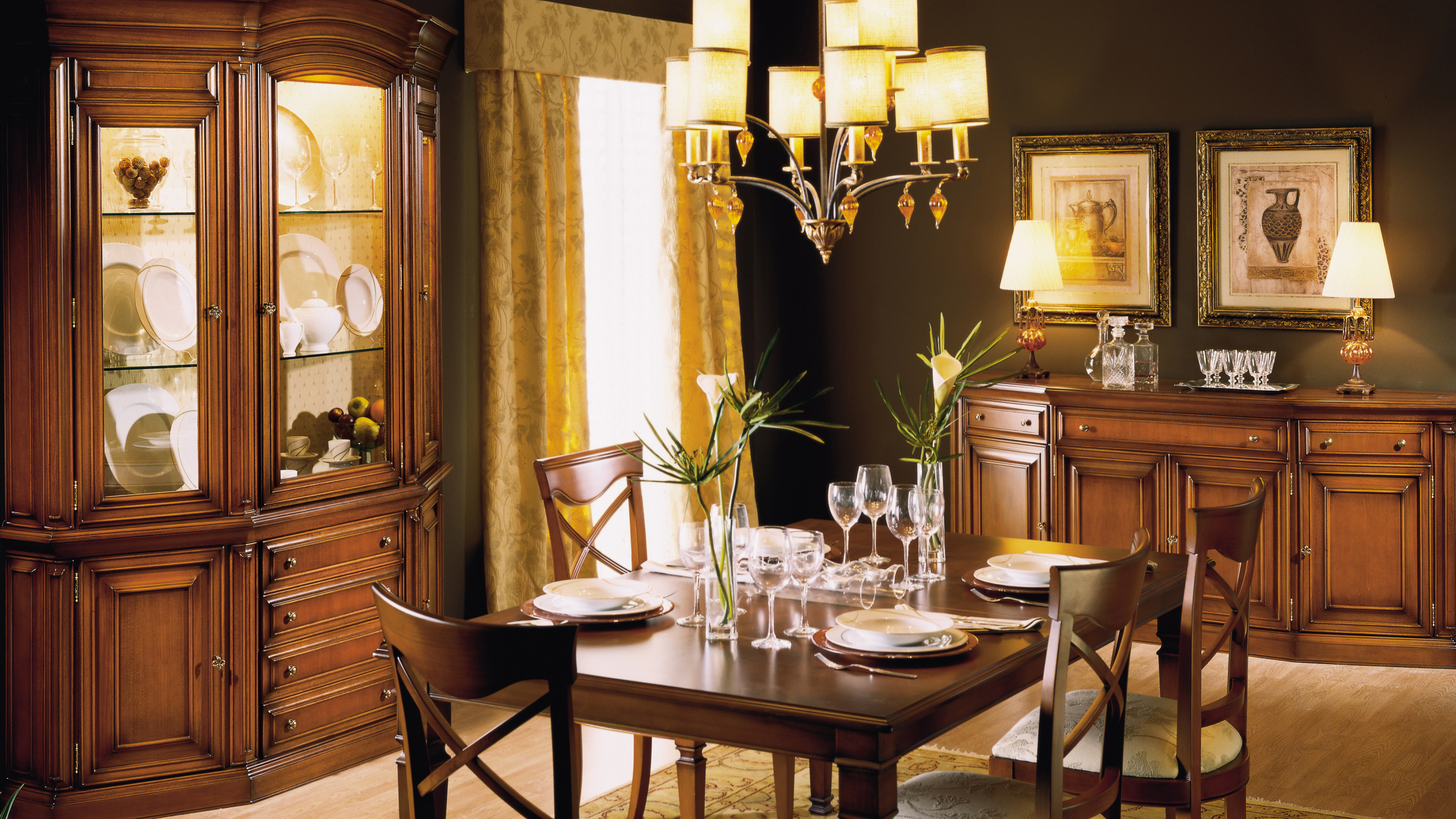 Dining rooms interior, 4k ultra HD, Elegant settings, Luxury chandeliers, 3840x2160 4K Desktop