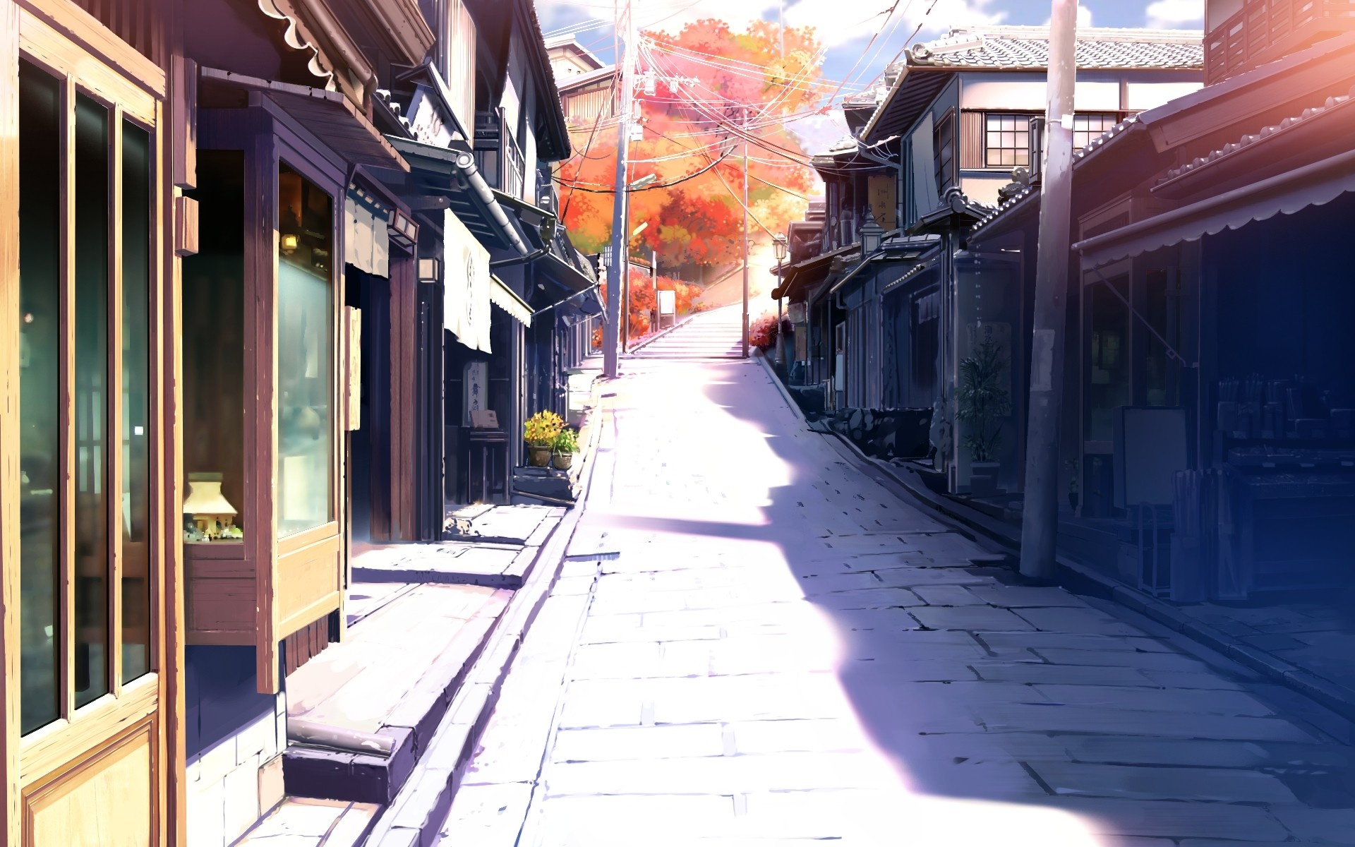Alley: Urban, The street in the Japanese village, Anime style fan art, Wooden architecture with the elements of half-timbering. 1920x1200 HD Wallpaper.
