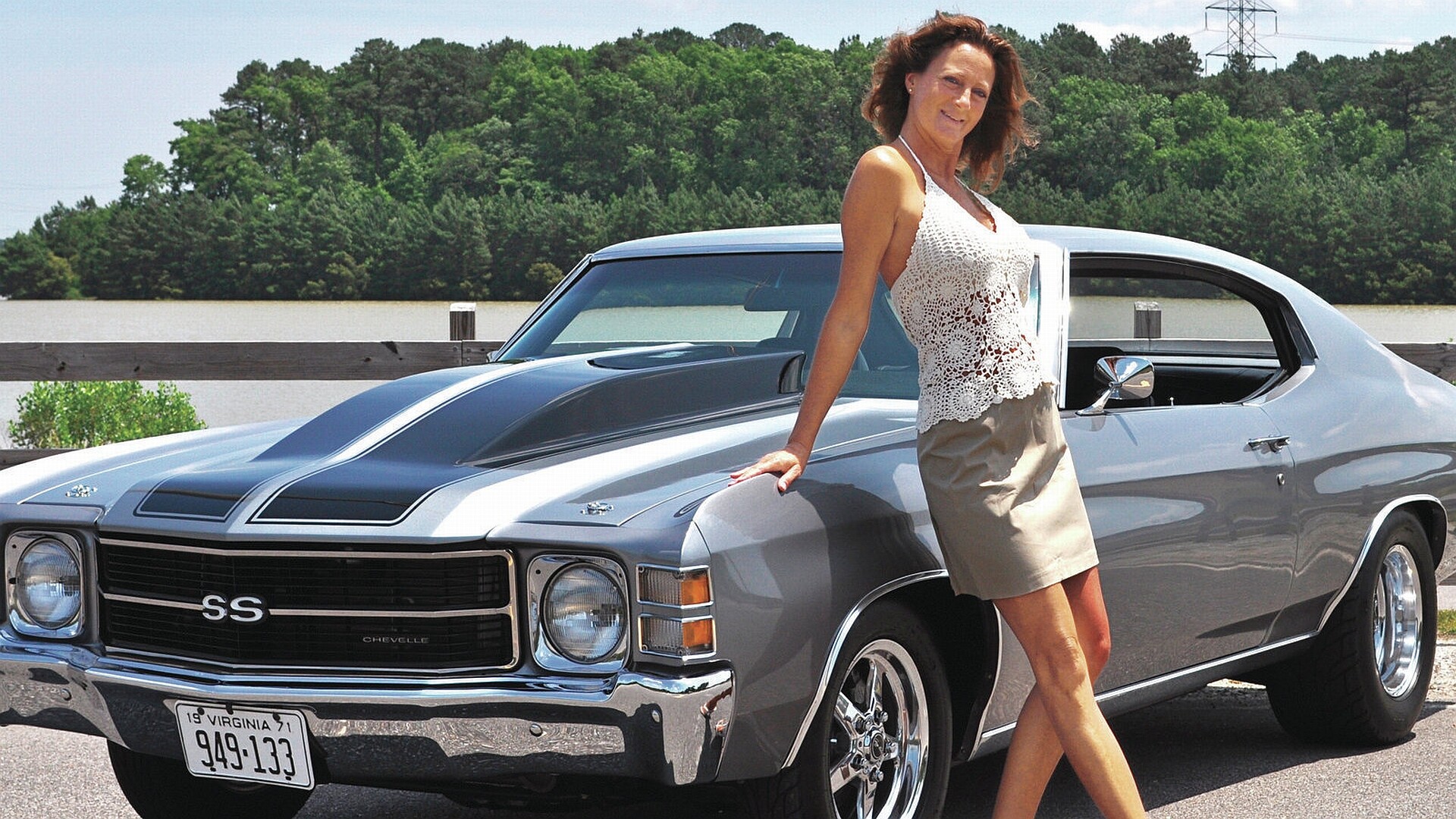 Girls and Muscle Cars: The Chevrolet Chevelle SS, A mid-sized automobile produced by the Chevrolet, Retro cars. 1920x1080 Full HD Wallpaper.