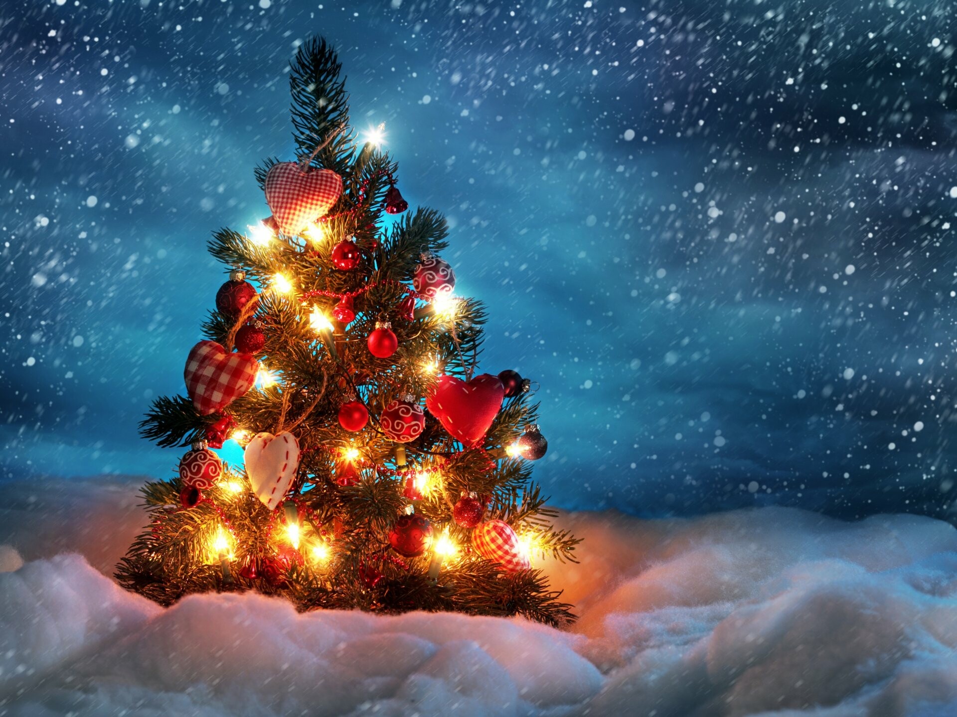 Fairy Lights: A Christmas tree decked out in electric bulbs, Ornament. 1920x1440 HD Background.