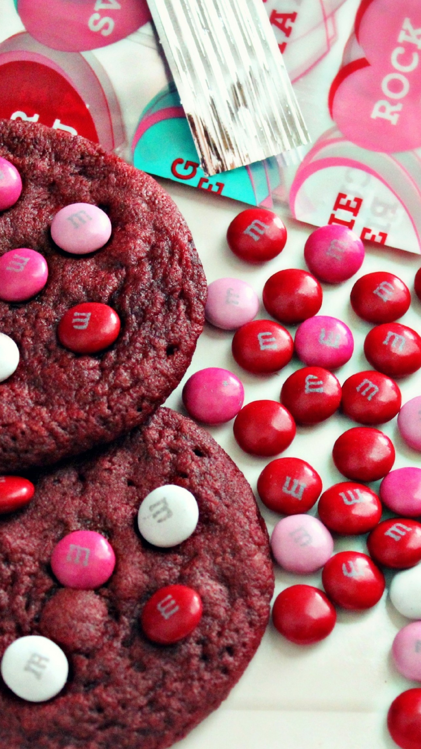 MandM's, Pink cookies, Sweet treats, Mouth-watering delight, 1440x2560 HD Handy