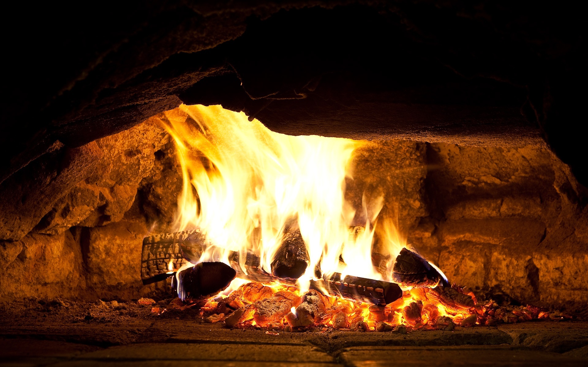 Fireplace: Fire, The visible effect of the process of combustion. 1920x1200 HD Background.