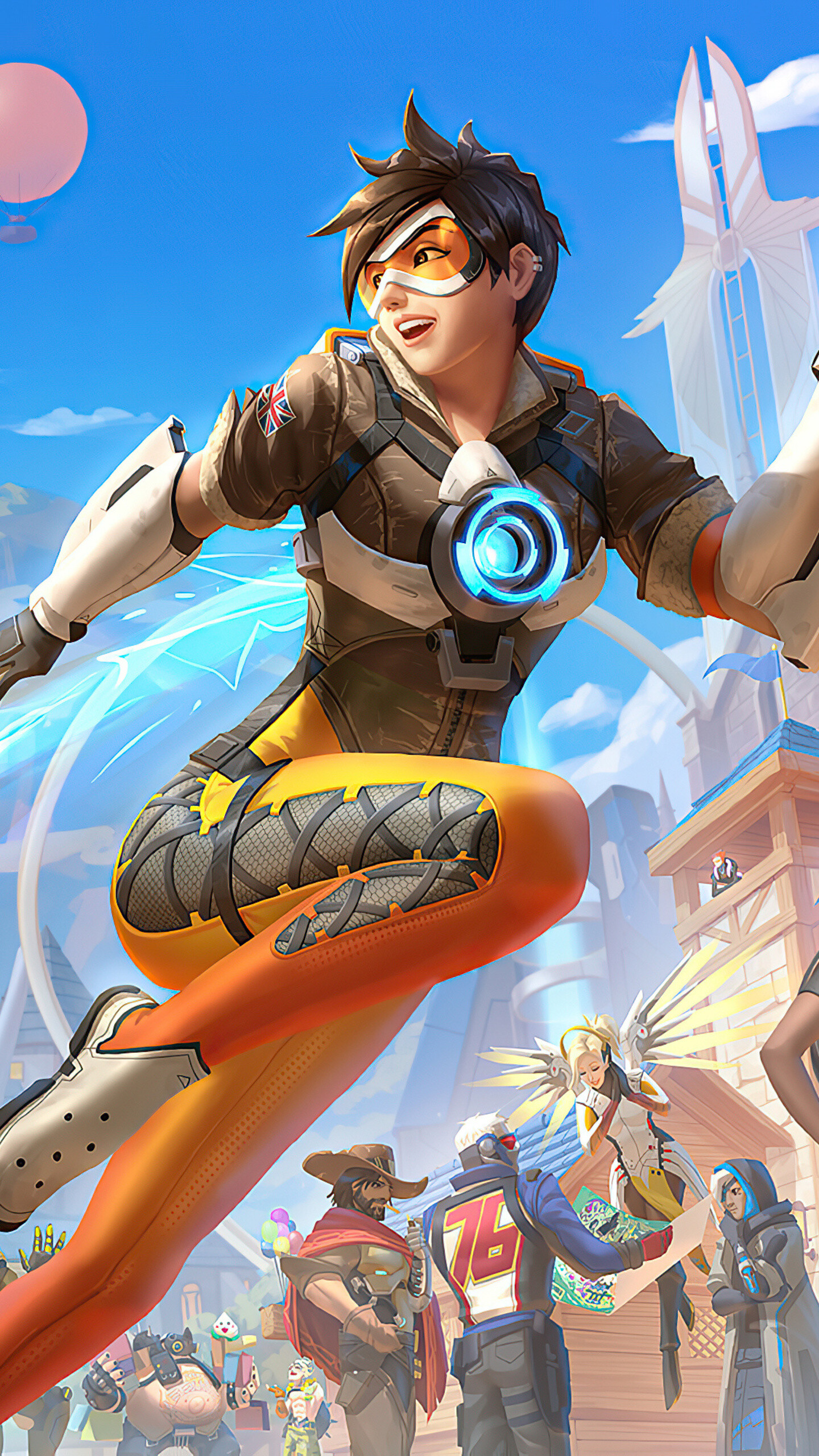 Overwatch: Tracer, A time-jumping adventurer, Lena Oxton. 1440x2560 HD Background.