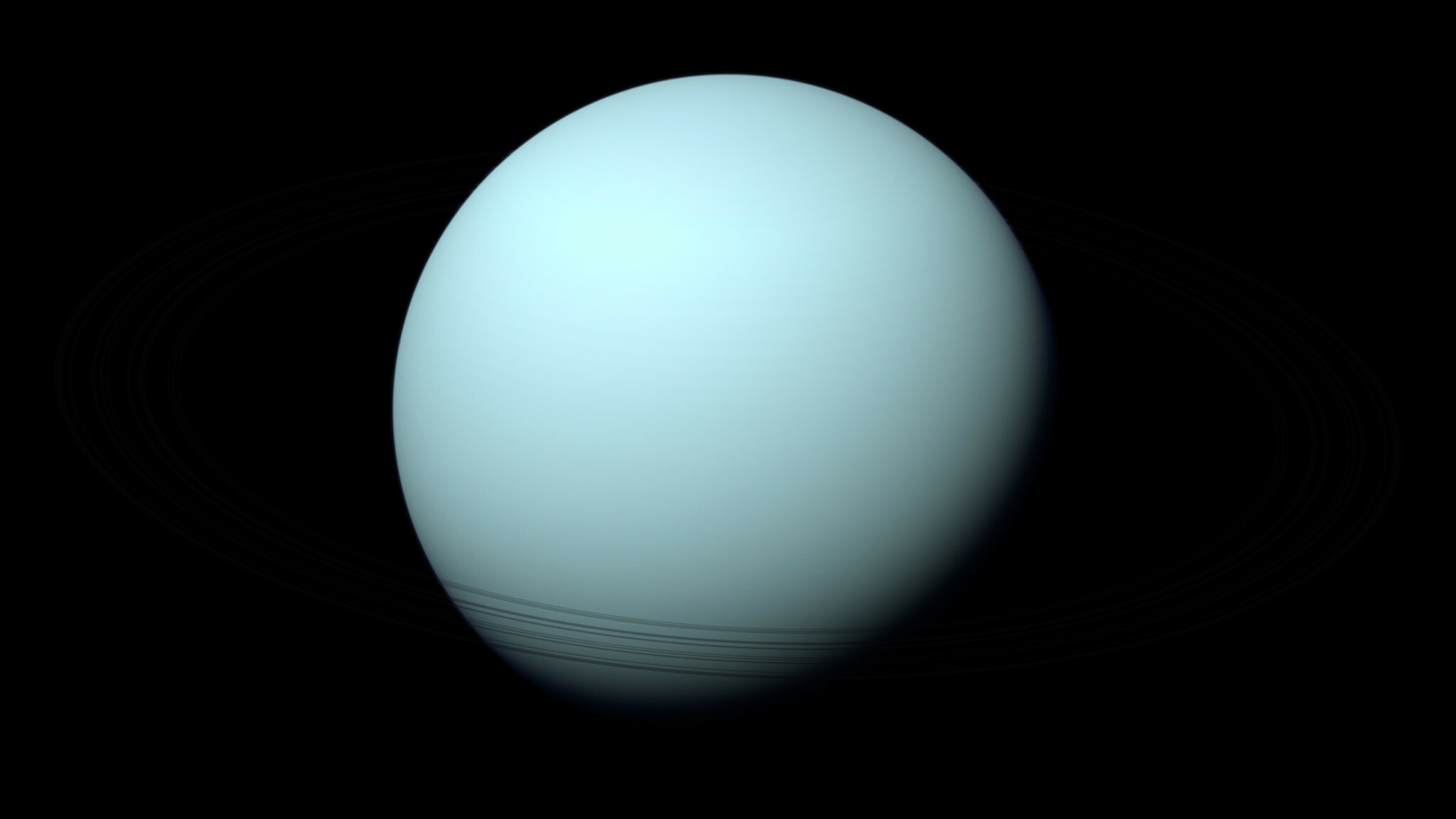 Uranus: The planet rotates on its axis once every 17 hours and 14 minutes. 2050x1160 HD Background.