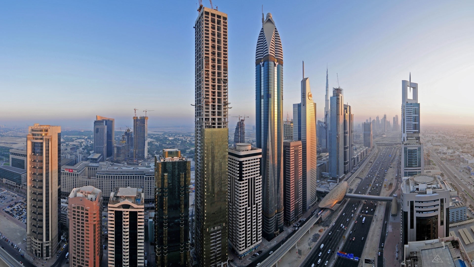 Dubai Skyline, Skyscrapers, Desert horizon, Metropolitan area, 1920x1080 Full HD Desktop