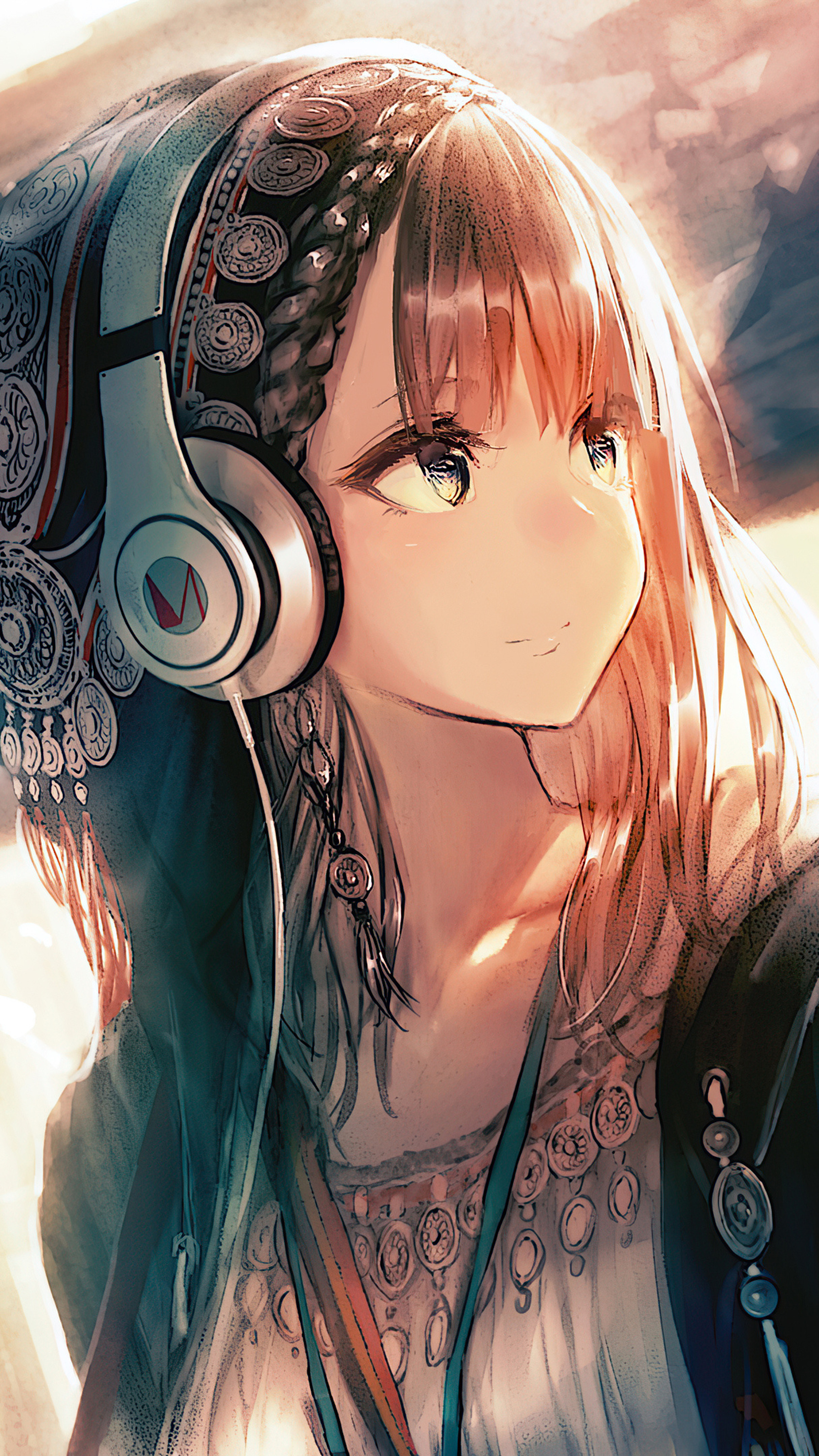Anime Girl: Inspirational story, Headphones. 2160x3840 4K Background.