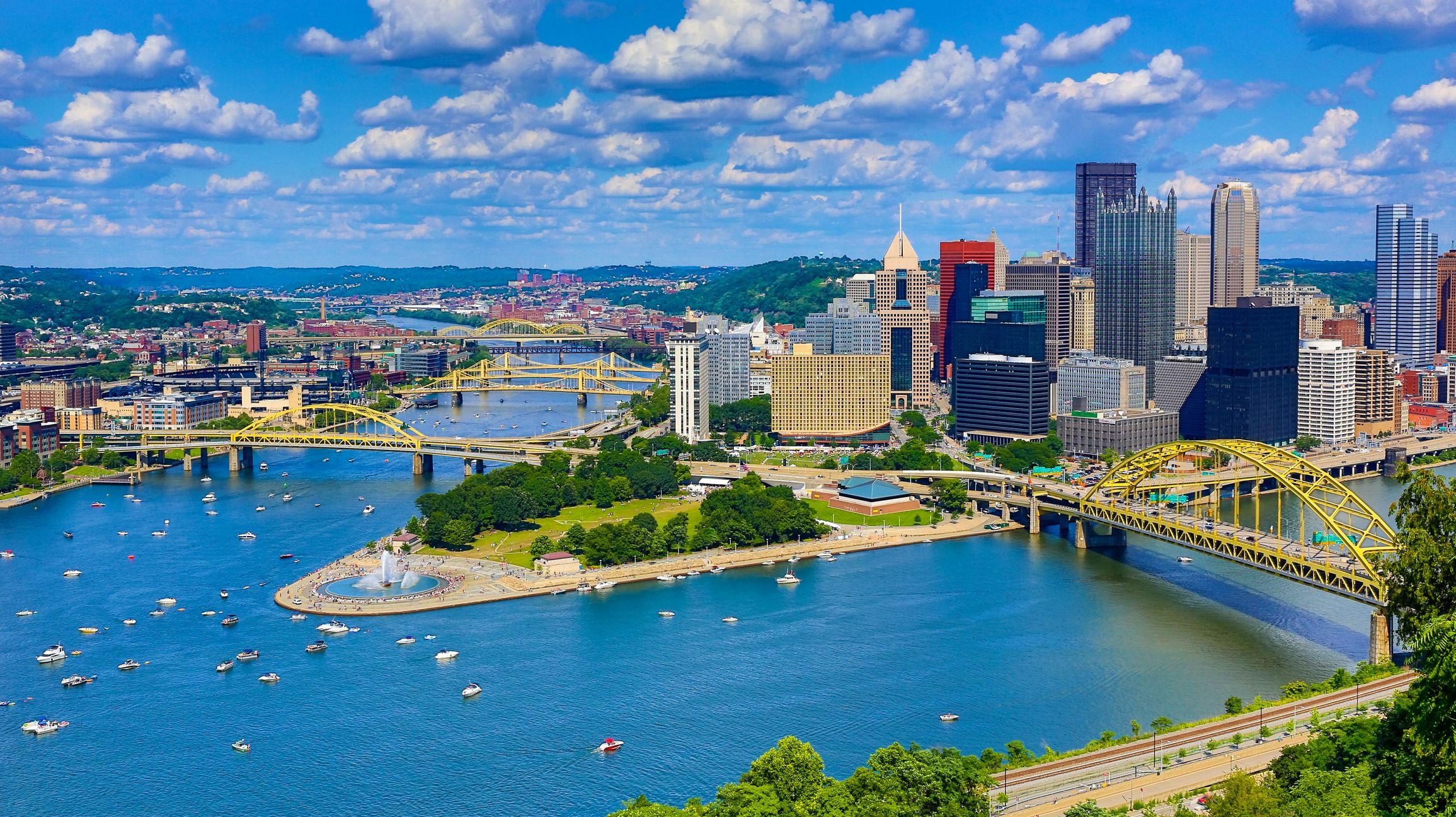 Pittsburgh Skyline, Aerial photo, 2320x1300 HD Desktop