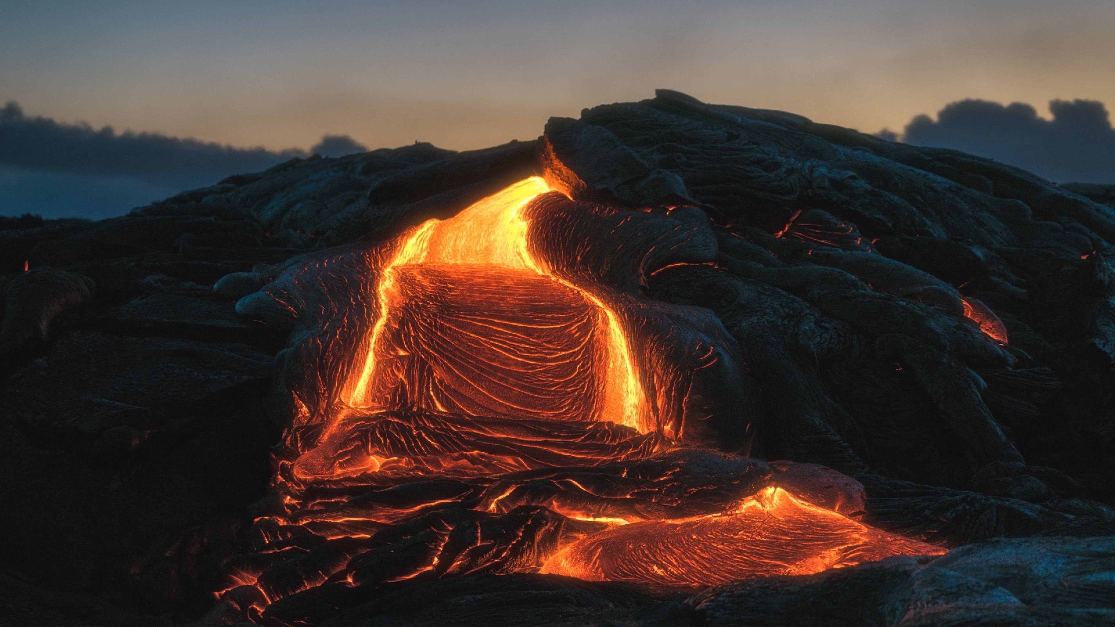 Fiery magma flow, Volcanic eruption, Lava landscape, Nature's fury, 3840x2160 4K Desktop