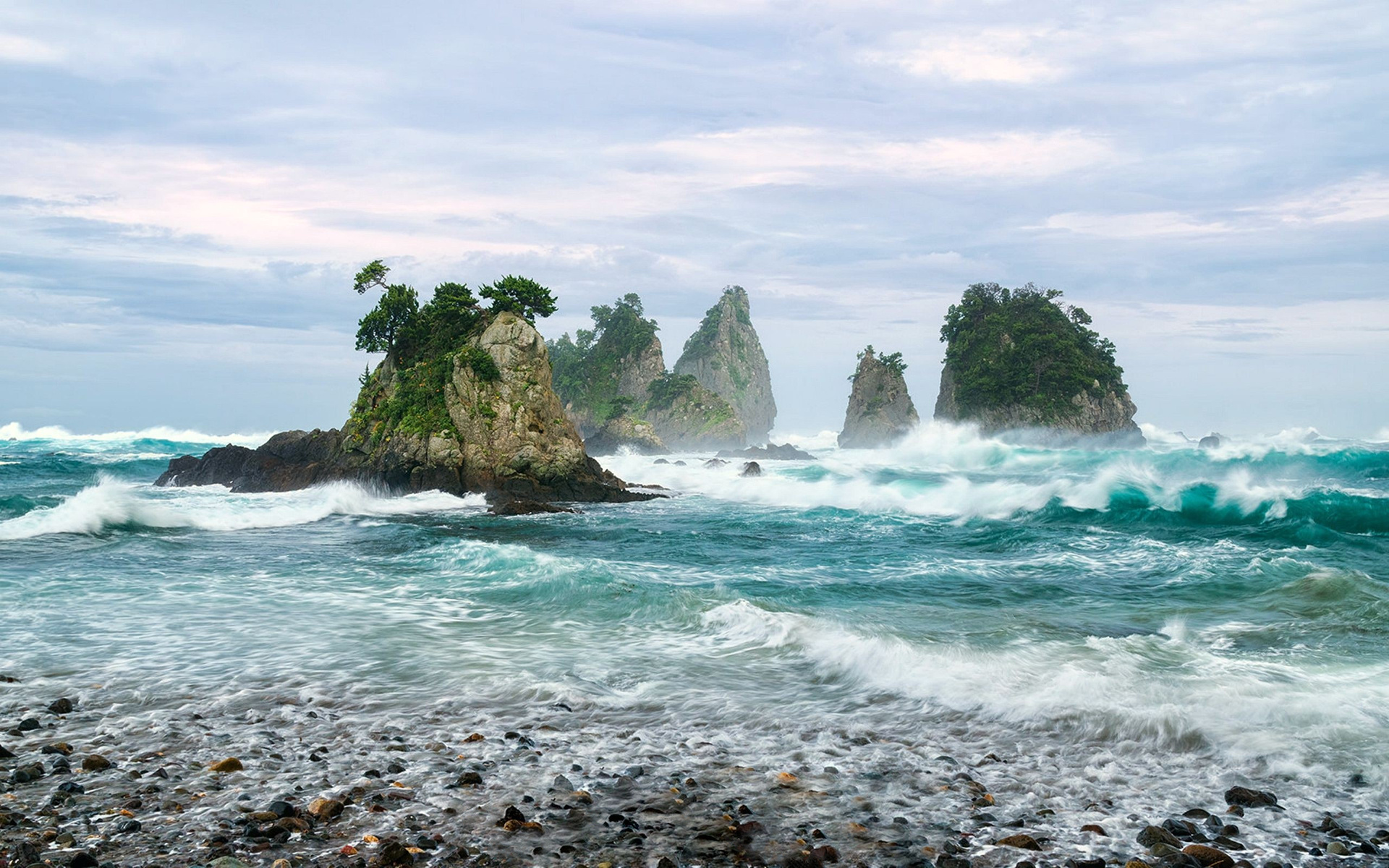 Ocean rocks, Japanese Sea, Geological formations, Coastal scenery, 1920x1200 HD Desktop